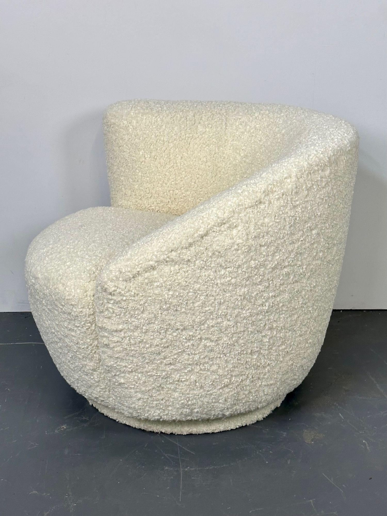 Mid-Century Modern Swivel Chairs, Kidney-Shape, White Boucle For Sale 6