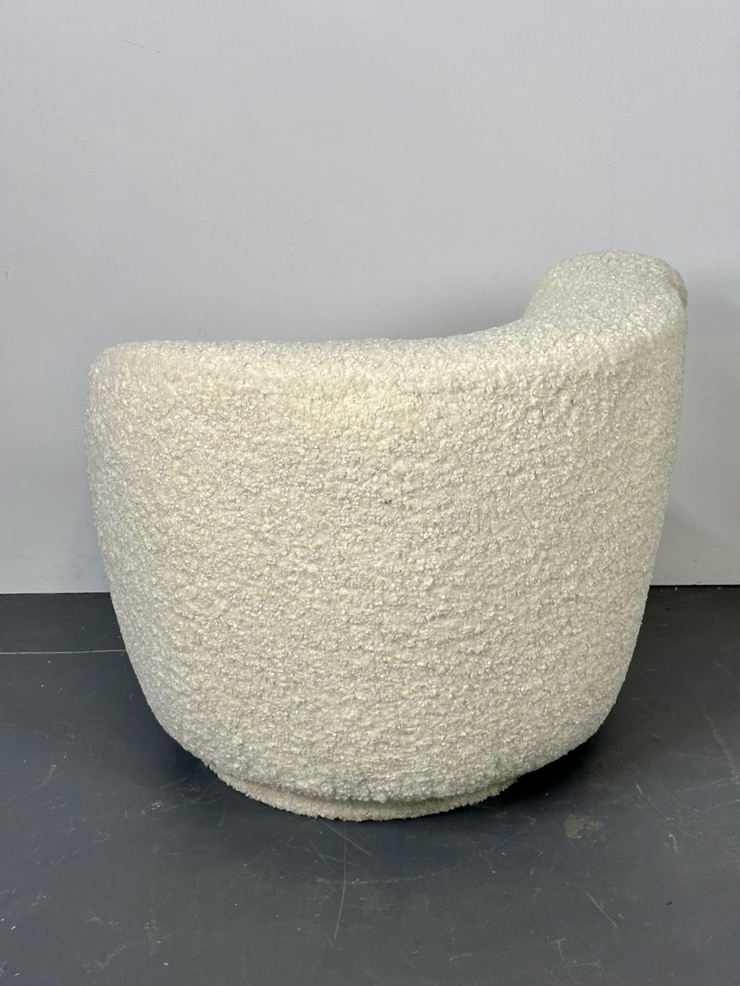 Mid-Century Modern Swivel Chairs, Kidney-Shape, White Boucle For Sale 7
