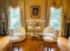 Mid-Century Modern Swivel Chairs, Kidney-Shape, White Boucle