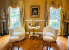 Mid-Century Modern Nautilus Style Swivel Chairs, Kidney-Shape, White Boucle