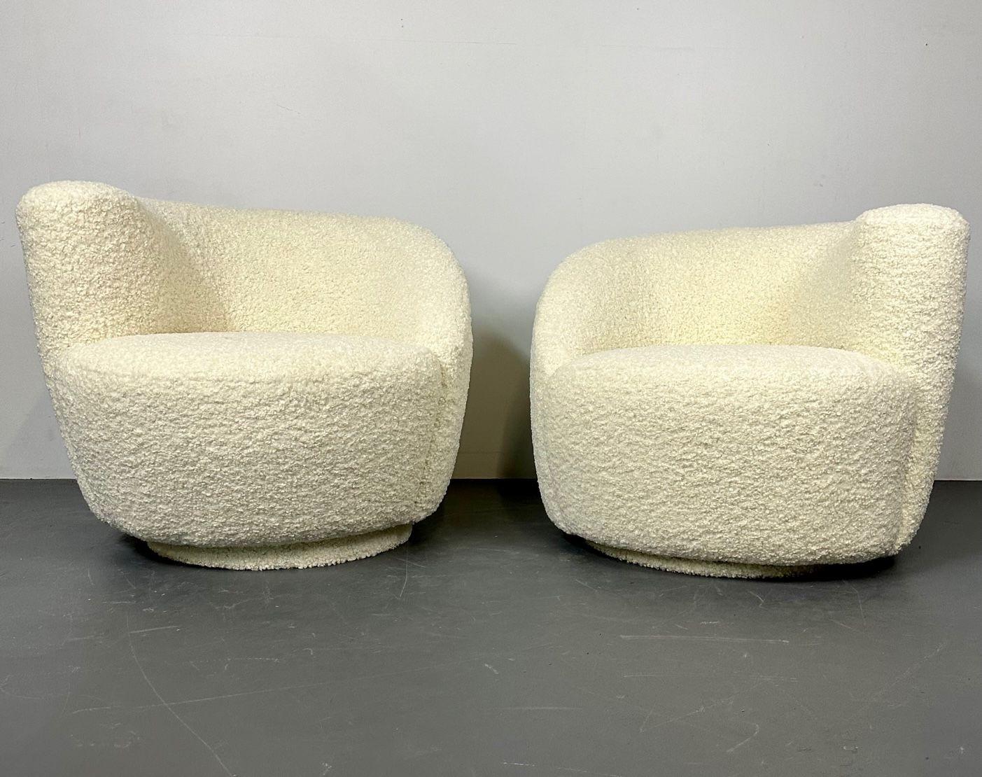 20ième siècle Chaises pivotantes en forme de rein, style Nautilus, du milieu du siècle, Boucle blanche en vente