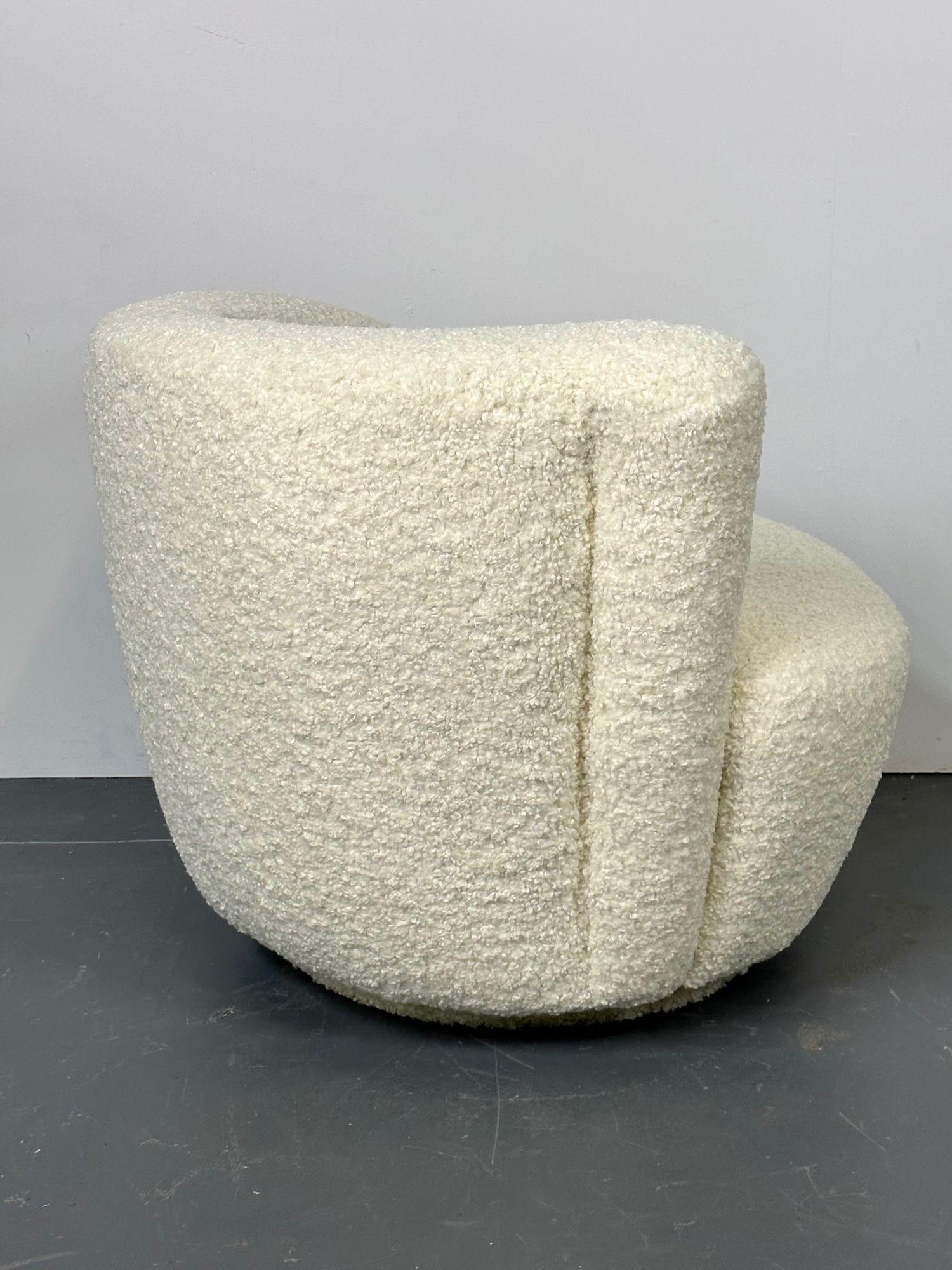 Mid-Century Modern Swivel Chairs, Kidney-Shape, White Boucle For Sale 2