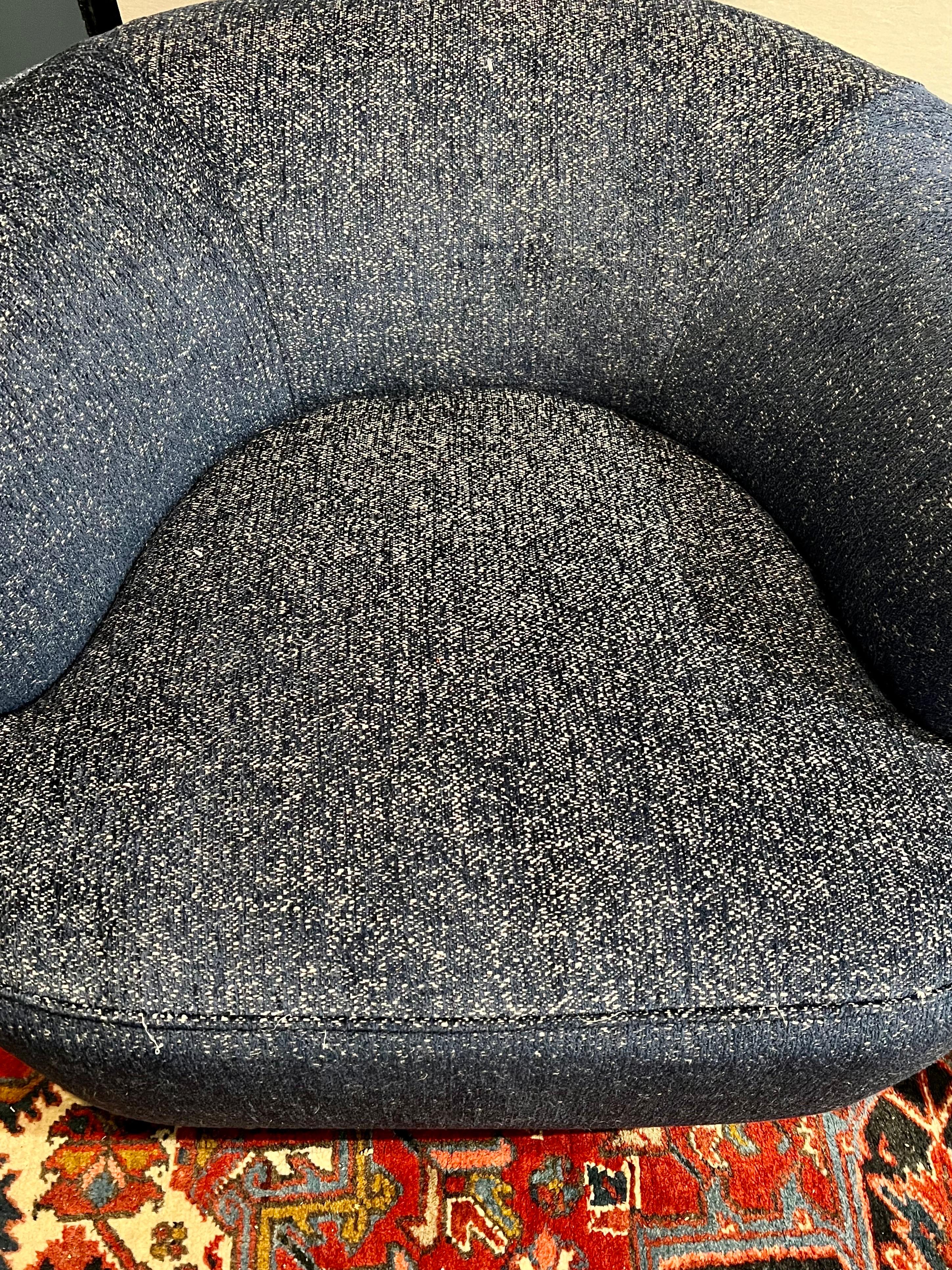 Fabric Mid Century Modern Navy Blue Swivel Chairs New Upholstery 