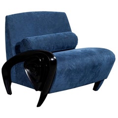 Retro Mid-Century Modern Navy Scroll Arm Parlor Chair