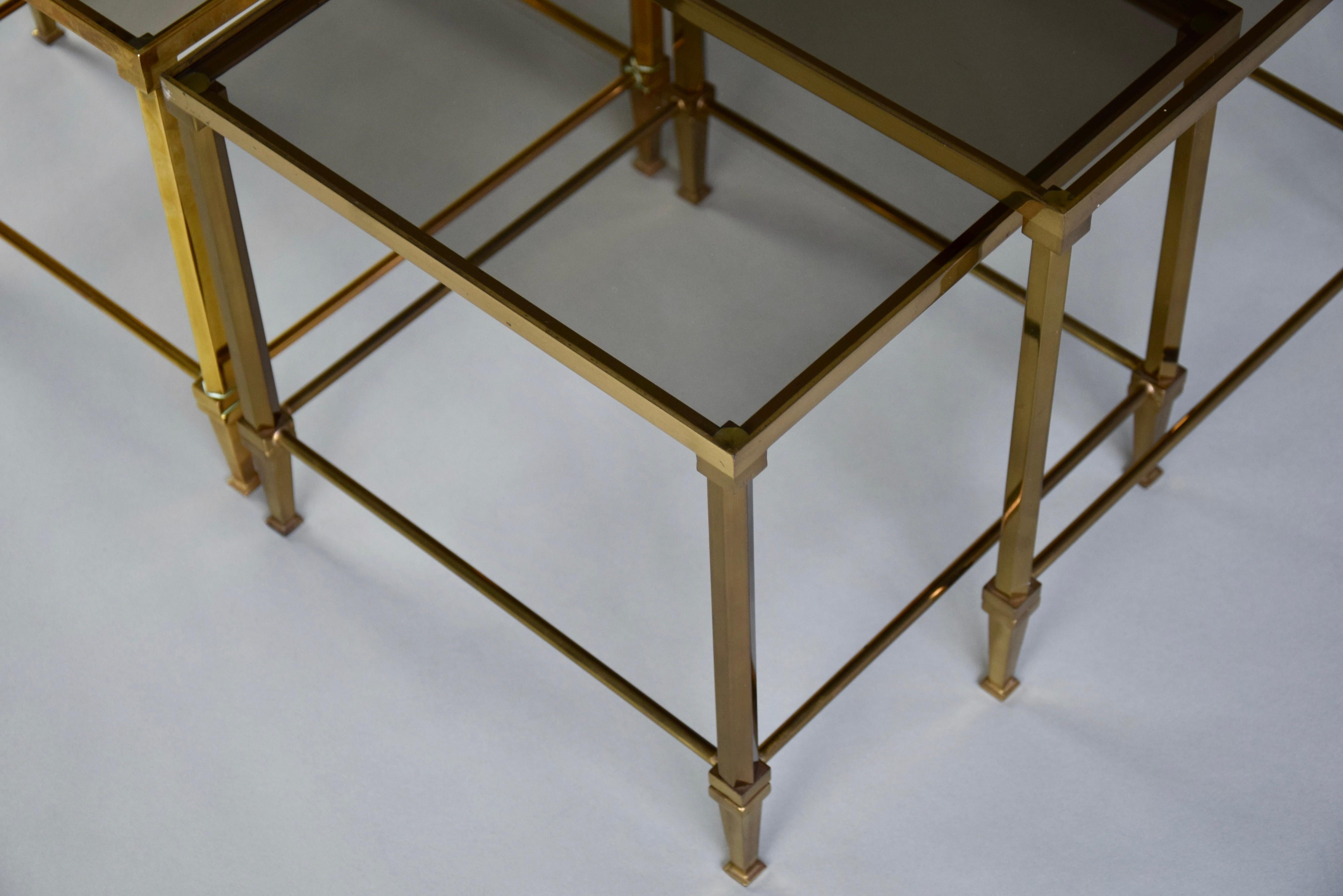 Mid-century Modern Neoclassical Brass Nesting Tables Attributed to Maison Jansen For Sale 4