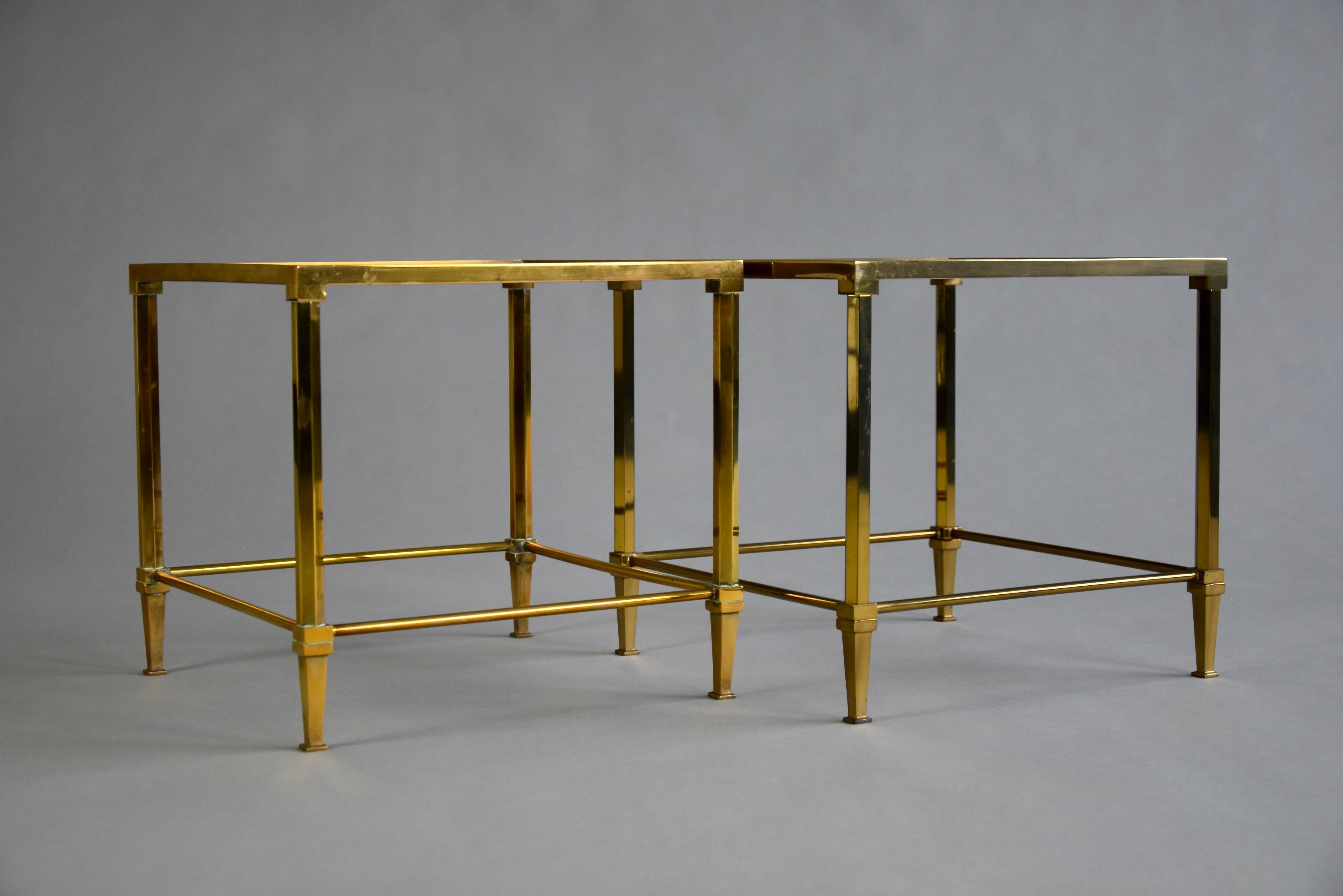 Mid-century Modern Neoclassical Brass Nesting Tables Attributed to Maison Jansen For Sale 5