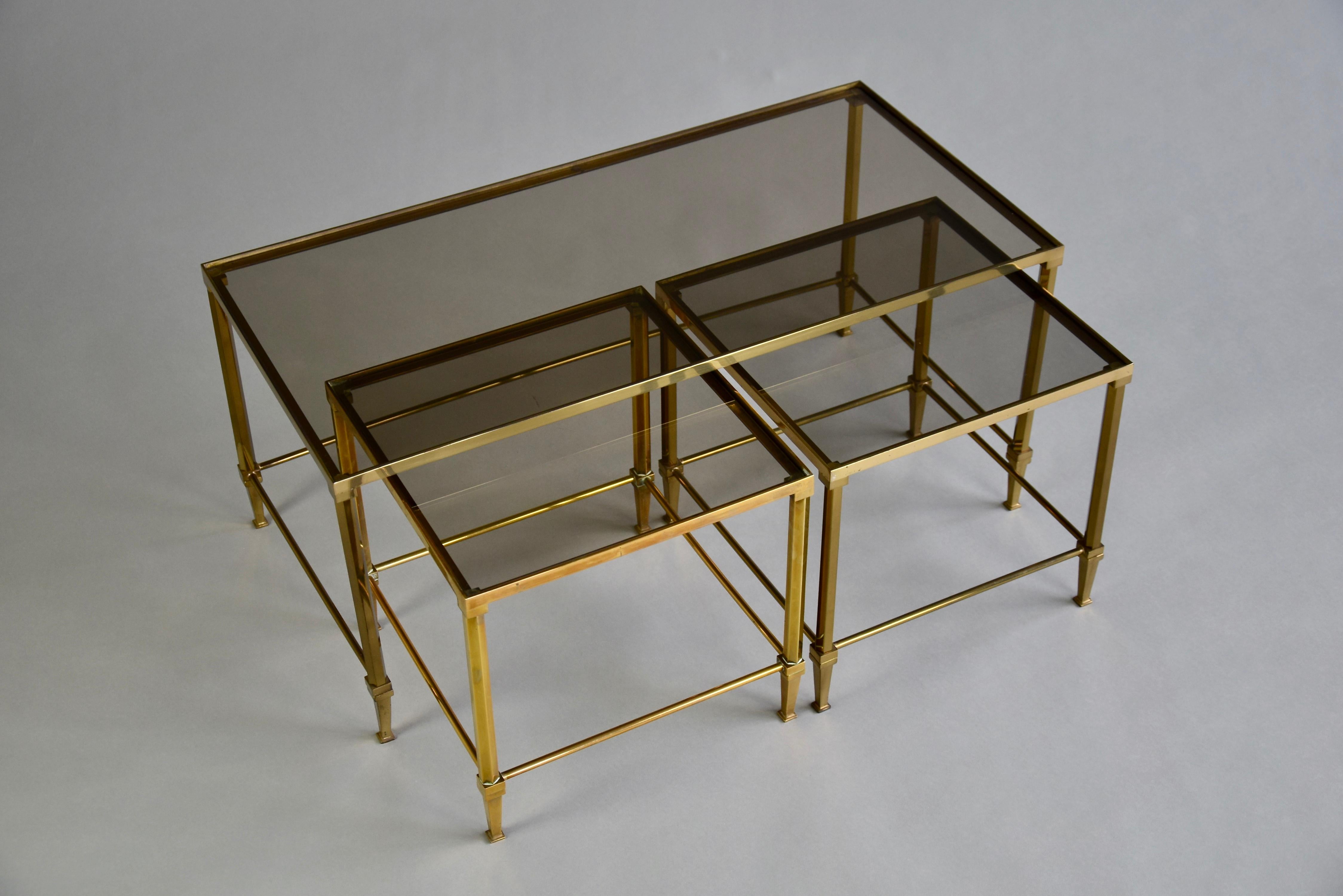 Mid-Century Modern Mid-century Modern Neoclassical Brass Nesting Tables Attributed to Maison Jansen For Sale