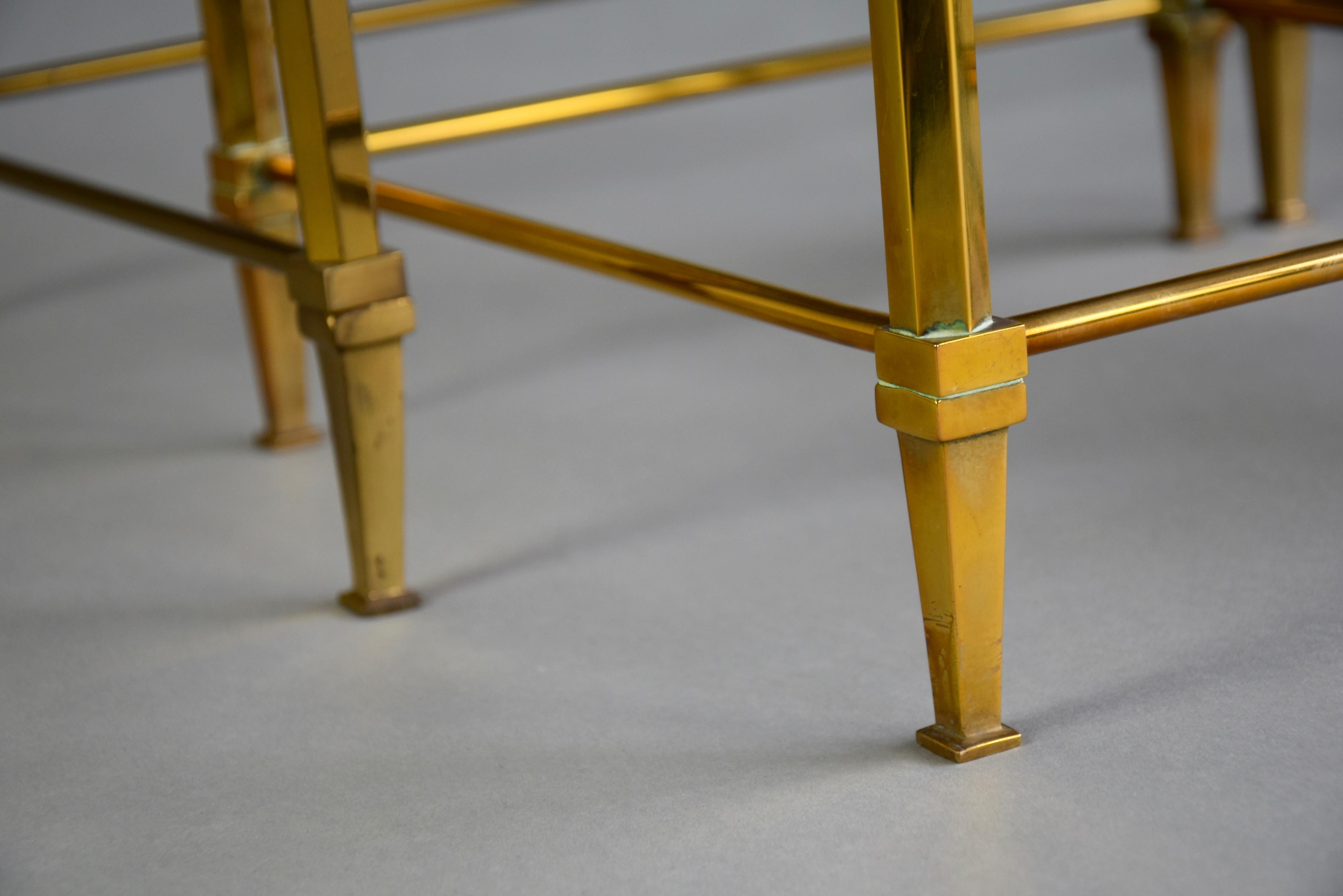 French Mid-century Modern Neoclassical Brass Nesting Tables Attributed to Maison Jansen For Sale