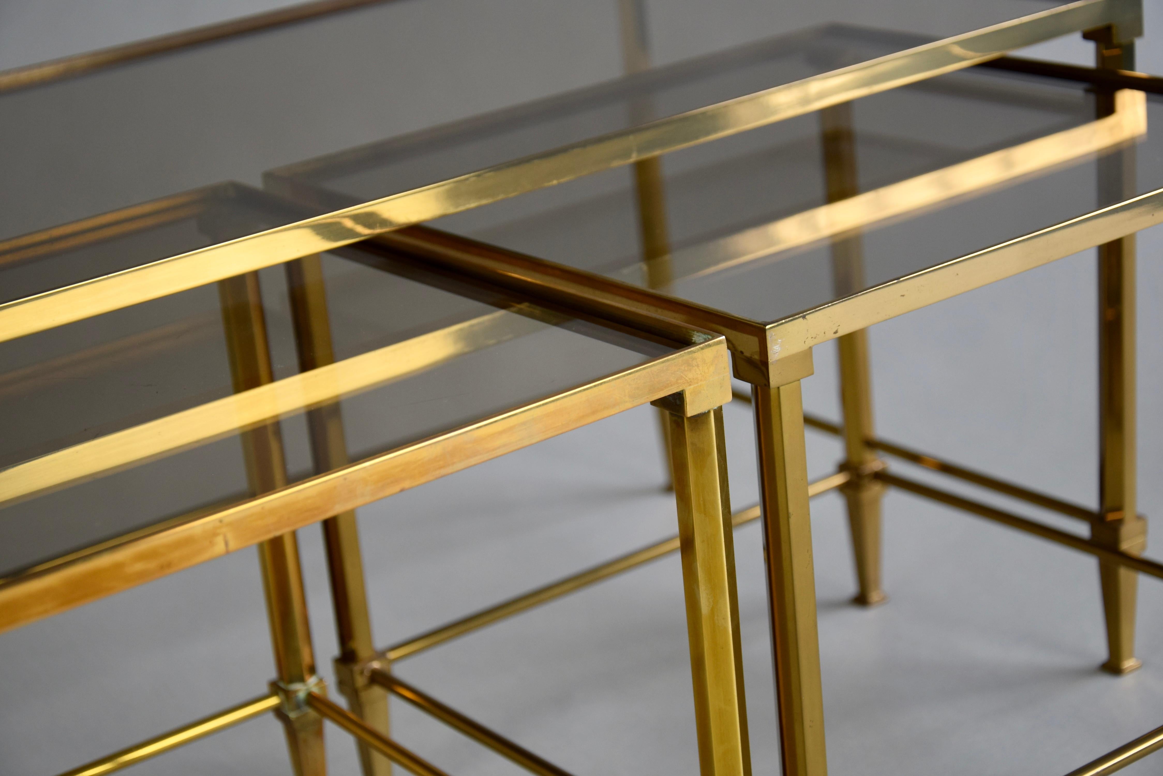 Mid-20th Century Mid-century Modern Neoclassical Brass Nesting Tables Attributed to Maison Jansen For Sale