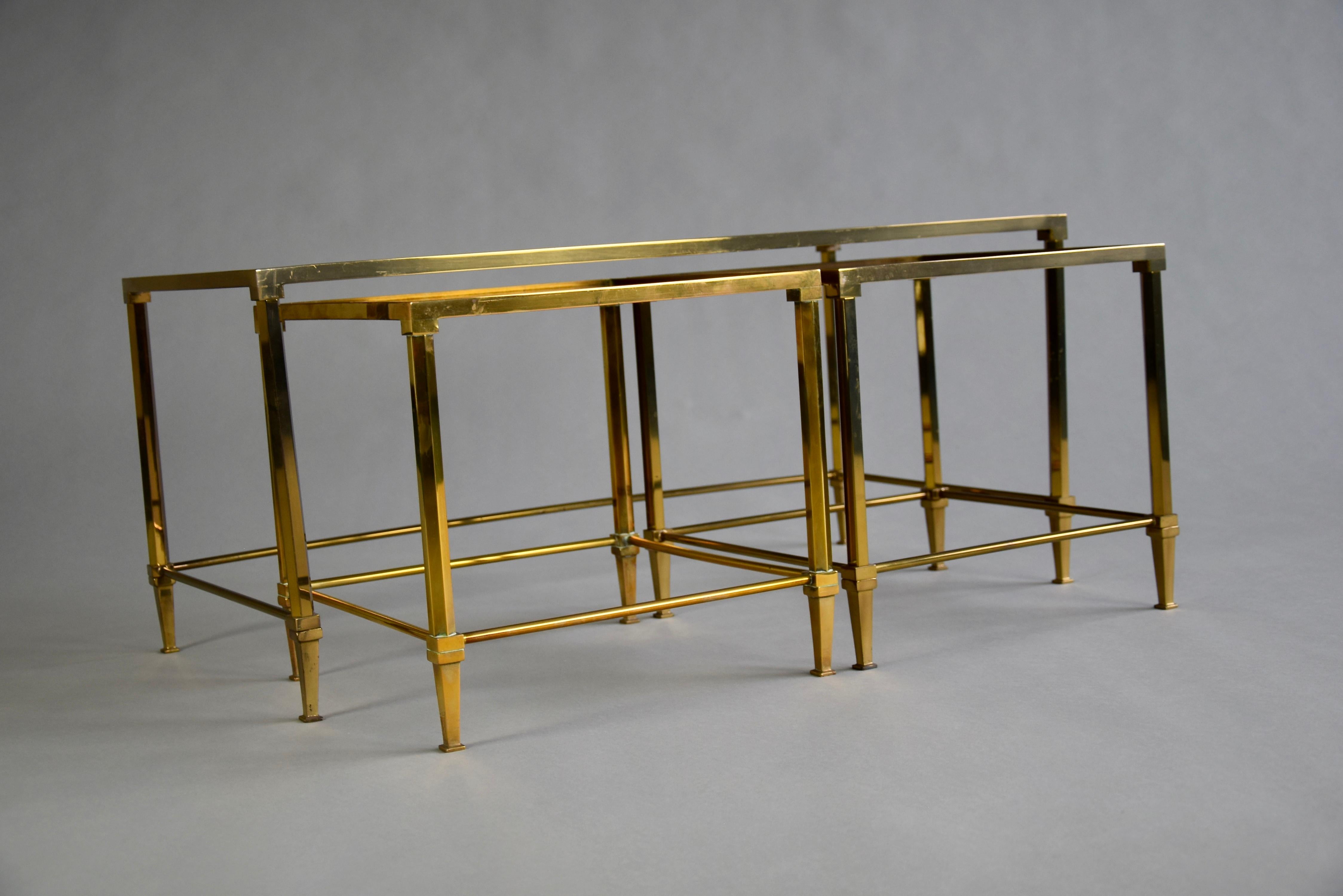 Mid-century Modern Neoclassical Brass Nesting Tables Attributed to Maison Jansen For Sale 1