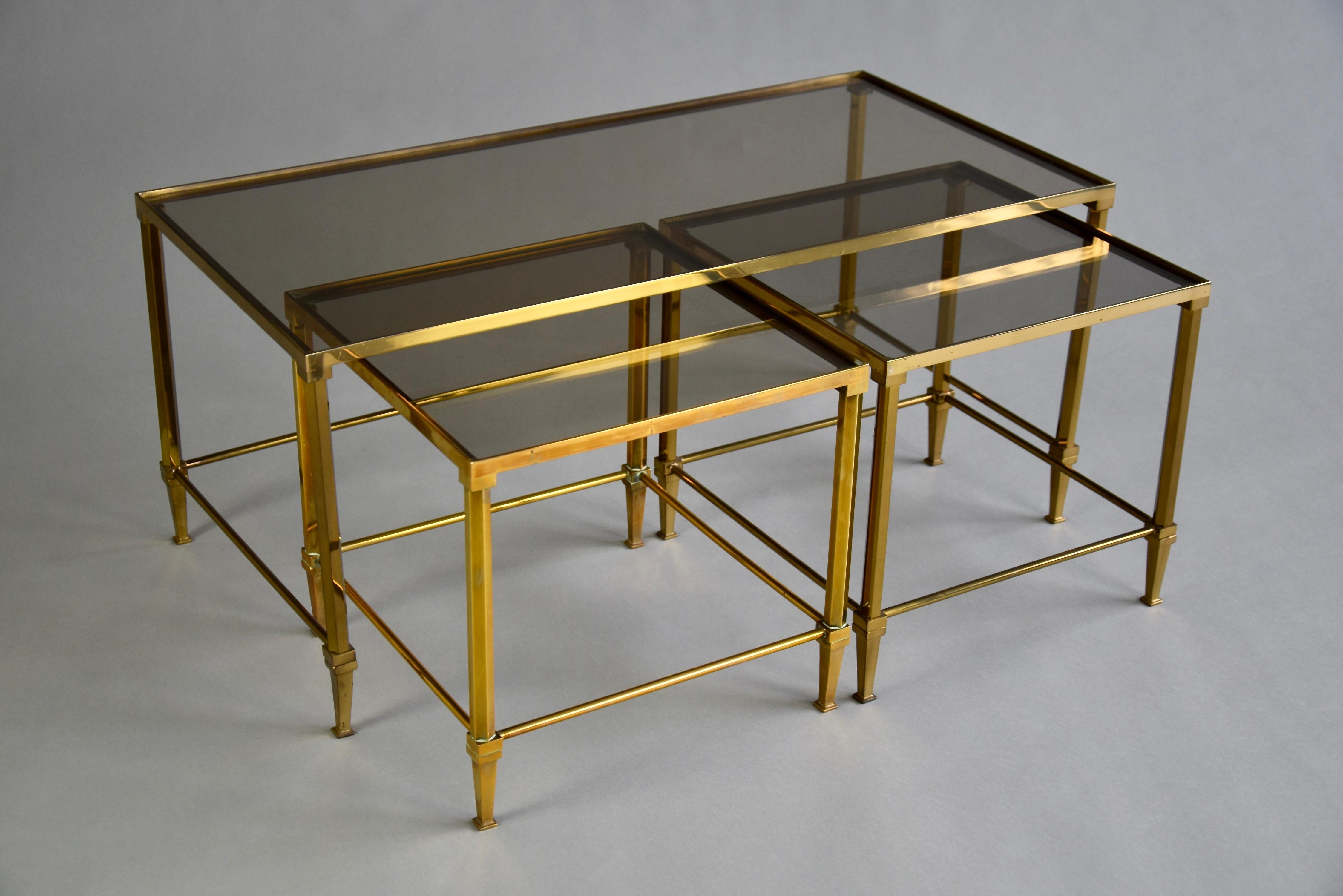 Mid-century Modern Neoclassical Brass Nesting Tables Attributed to Maison Jansen For Sale 3