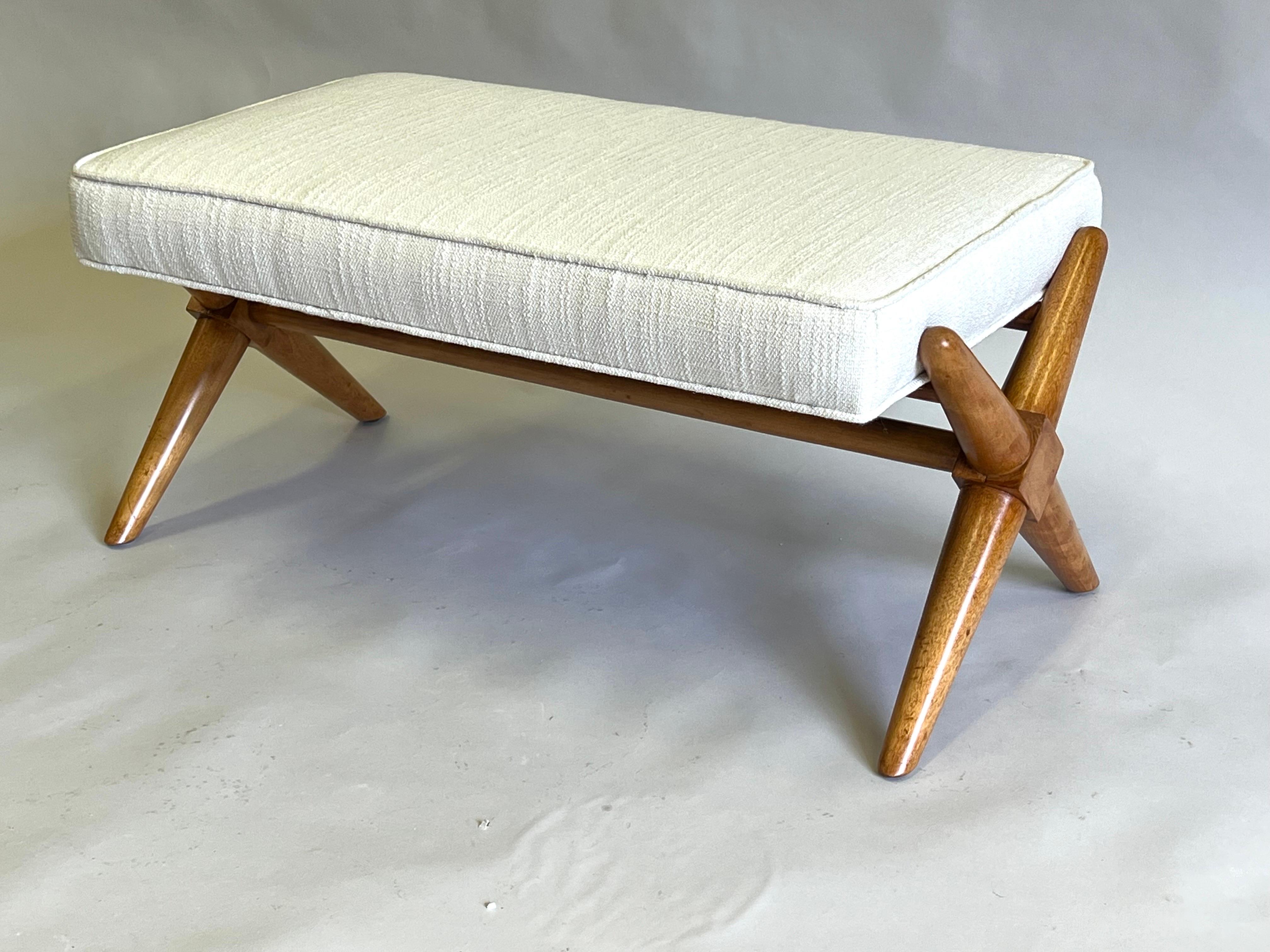 French Mid-Century Modern Neoclassical Hardwood Bench in the style of Jean-Michel Frank