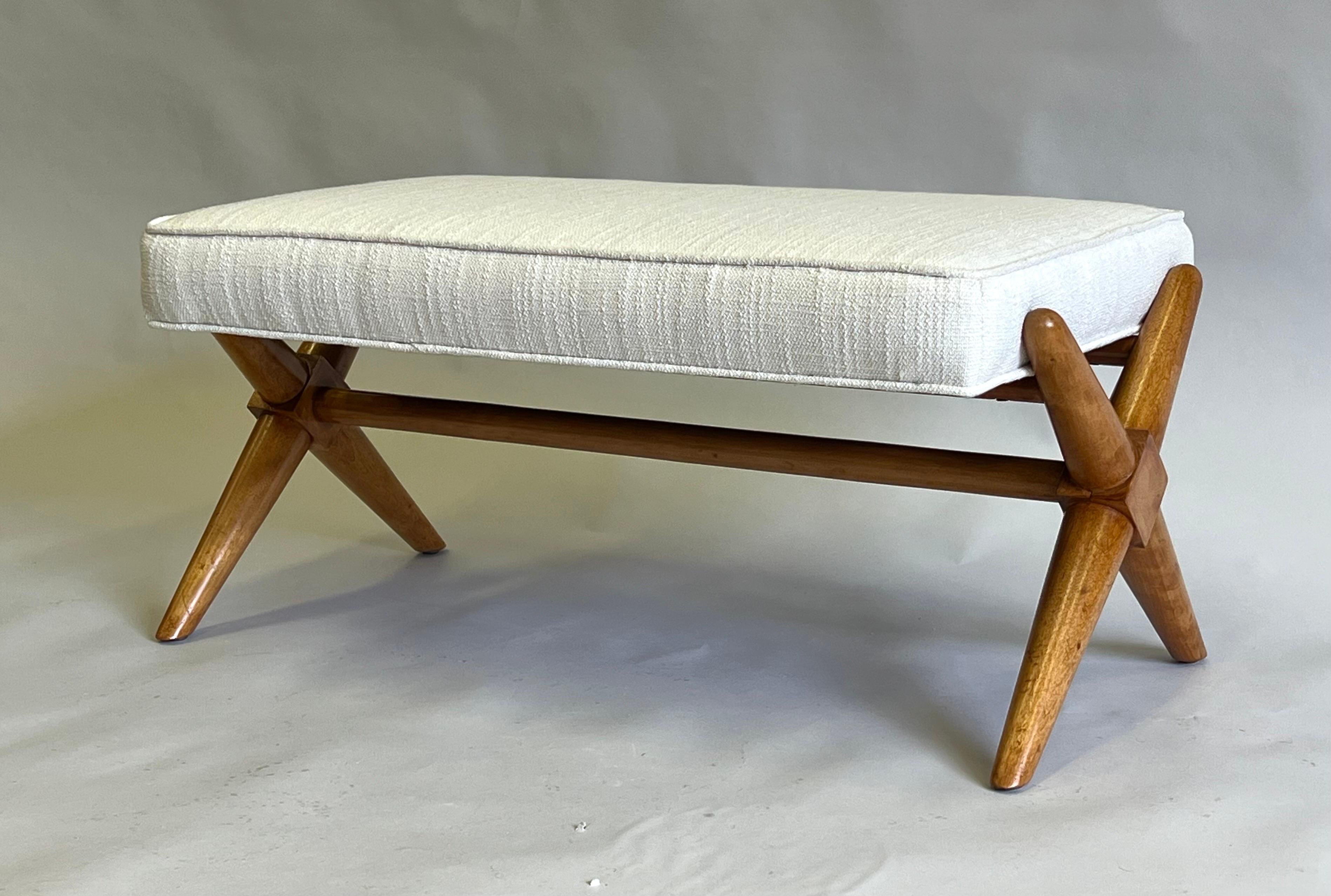 Hand-Carved Mid-Century Modern Neoclassical Hardwood Bench in the style of Jean-Michel Frank