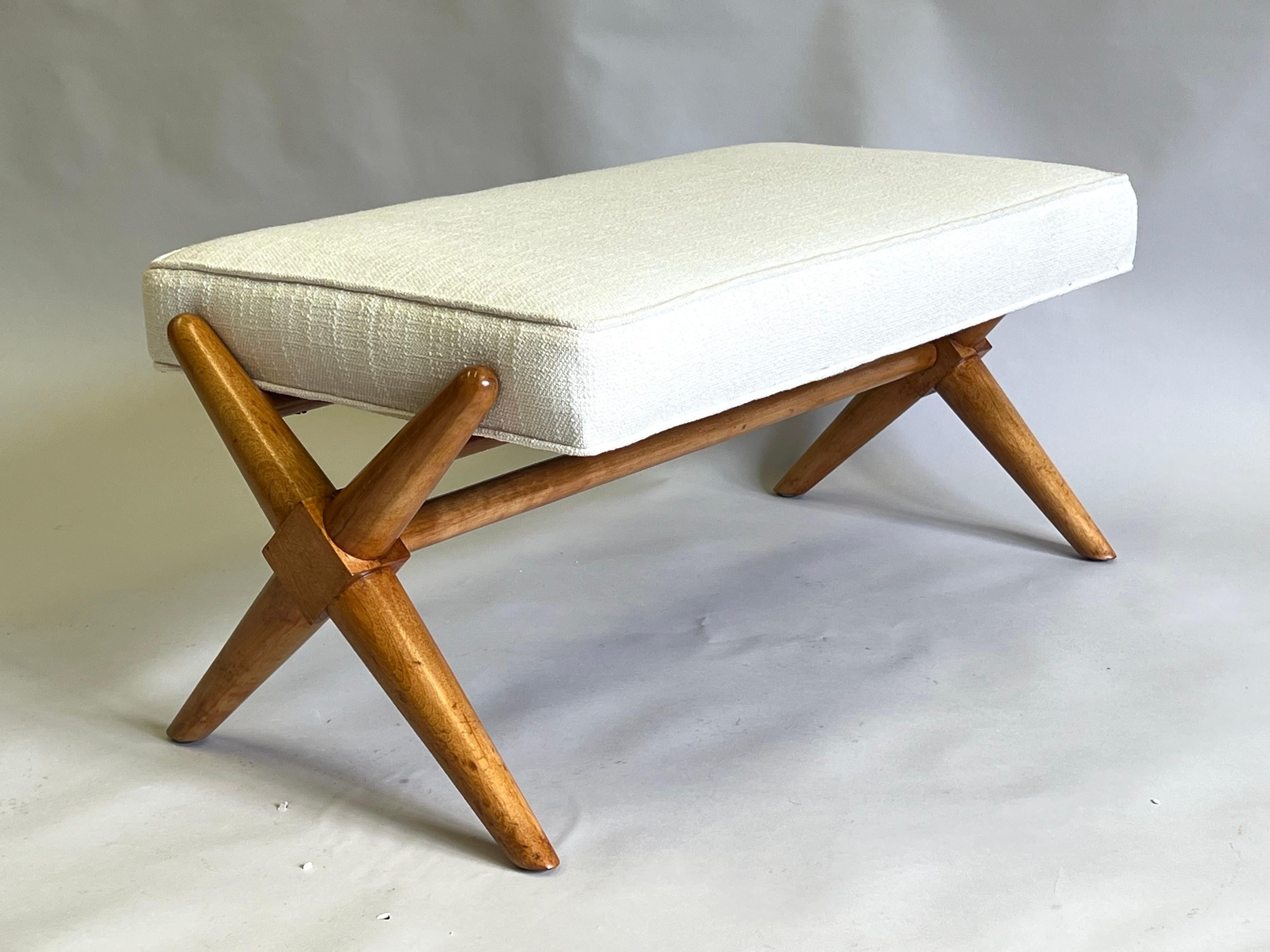 Mid-Century Modern Neoclassical Hardwood Bench in the style of Jean-Michel Frank In Good Condition In New York, NY