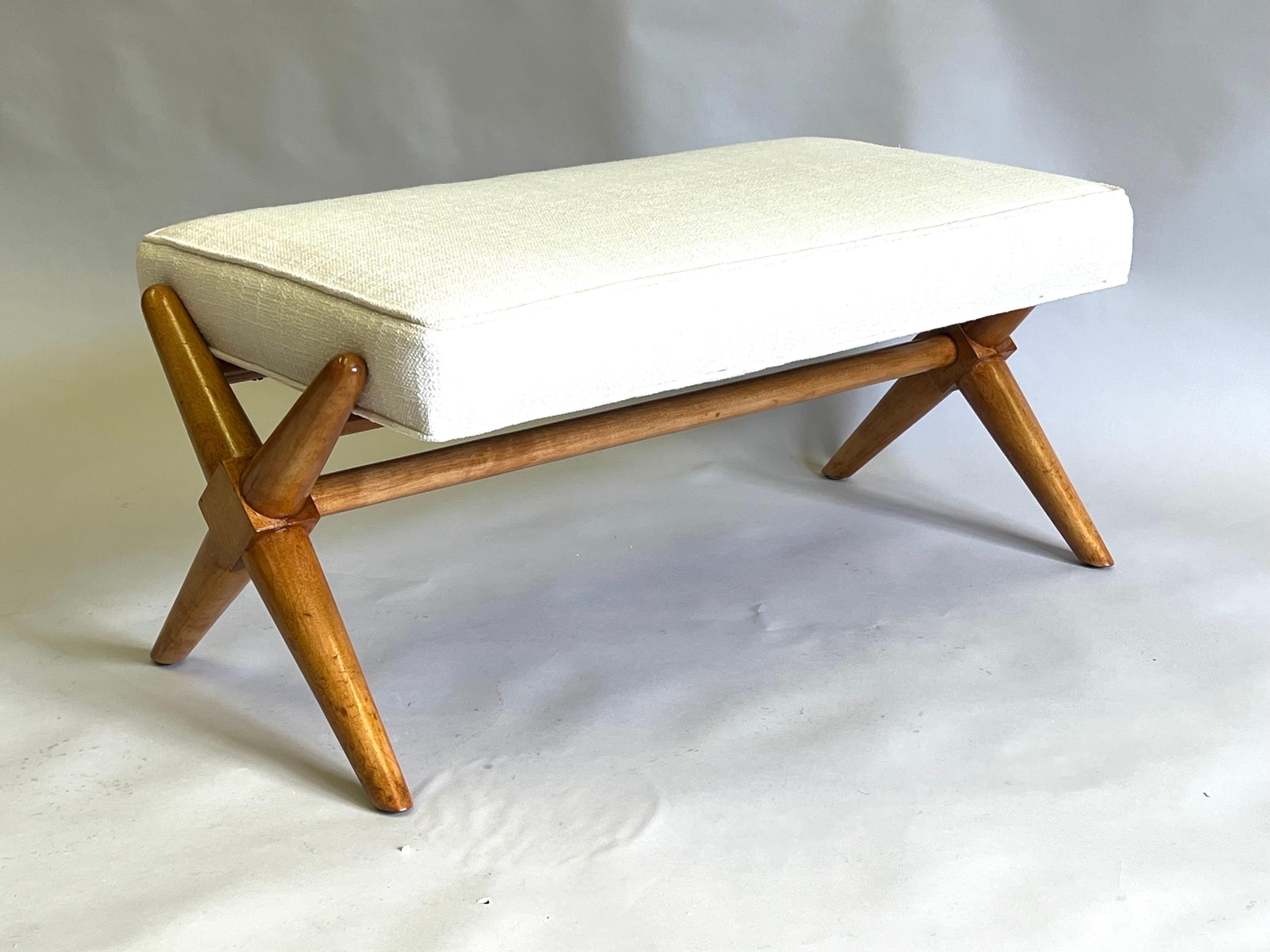 Upholstery Mid-Century Modern Neoclassical Hardwood Bench in the style of Jean-Michel Frank