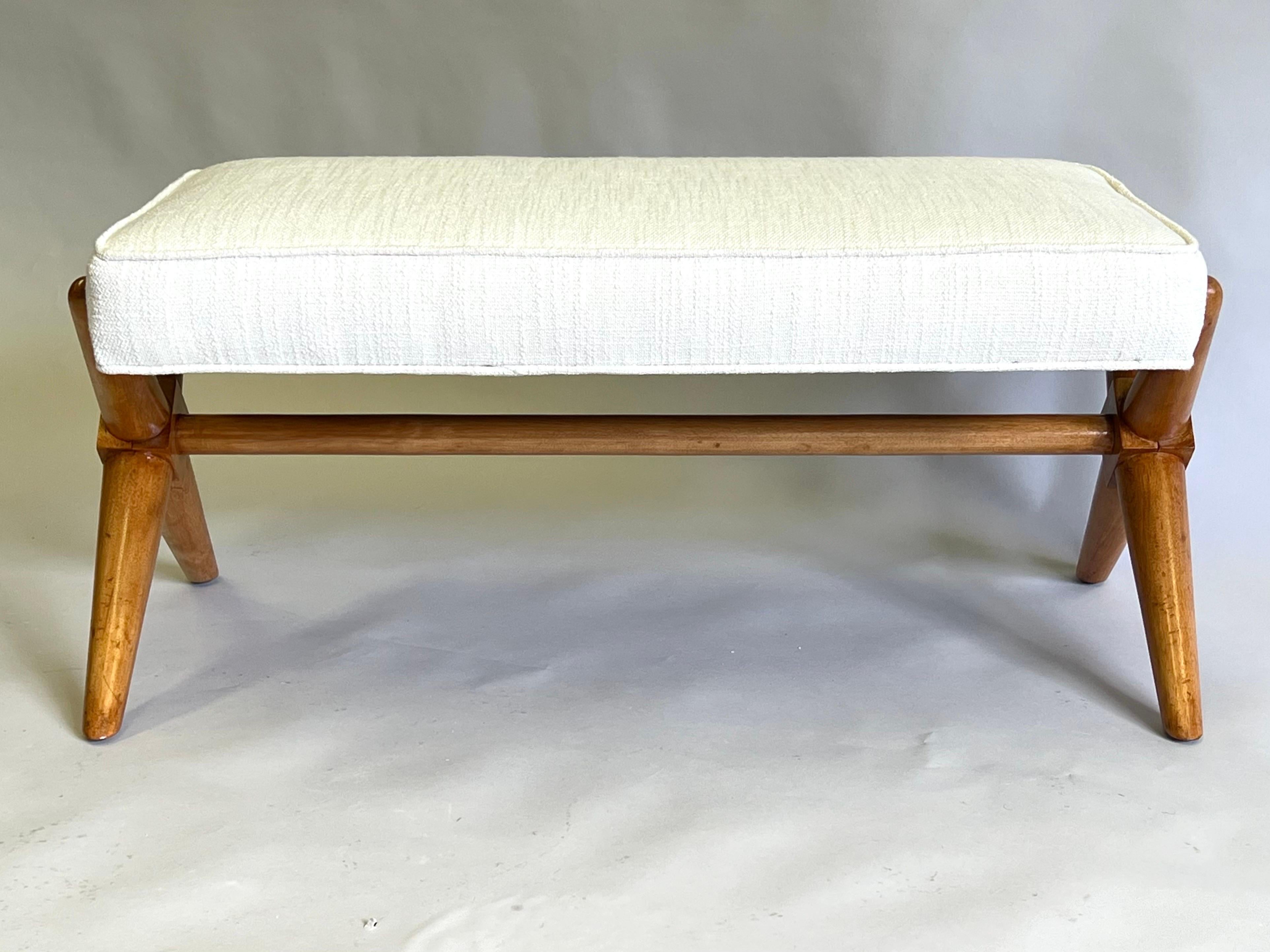 Mid-Century Modern Neoclassical Hardwood Bench in the style of Jean-Michel Frank For Sale 2