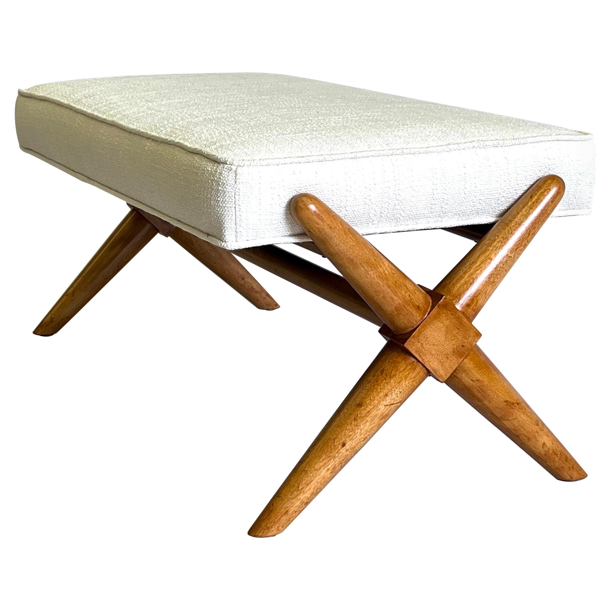 Panca in legno massiccio neoclassica moderna di metà secolo nello stile di Jean-Michel Frank