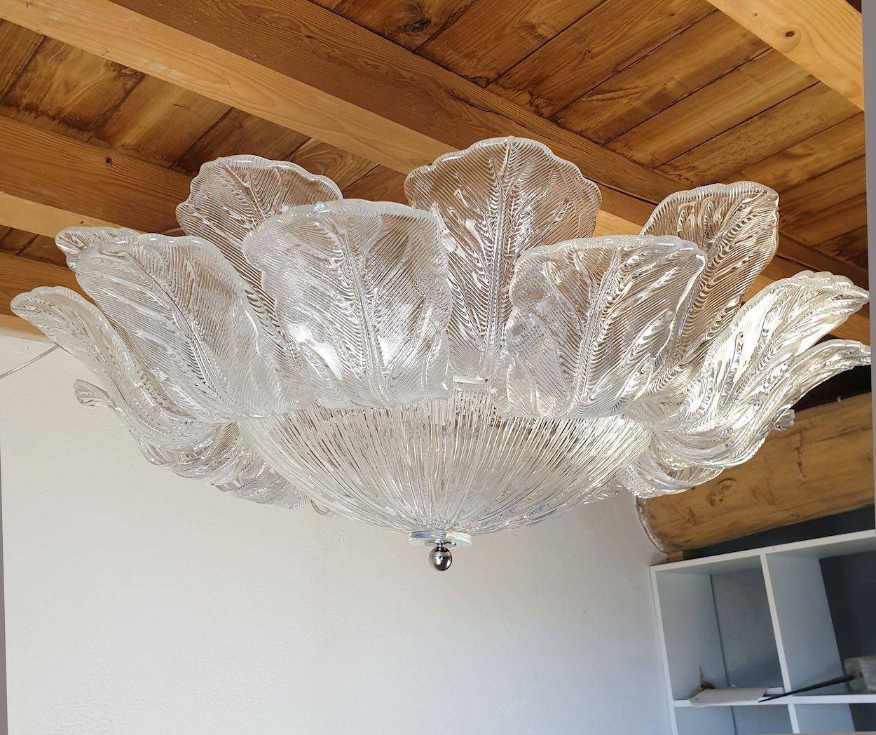 Mid-Century Modern Neoclassical Large Murano glass flush mount chandelier