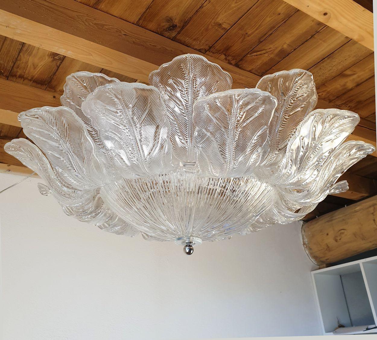 Italian Neoclassical Large Murano glass flush mount chandelier