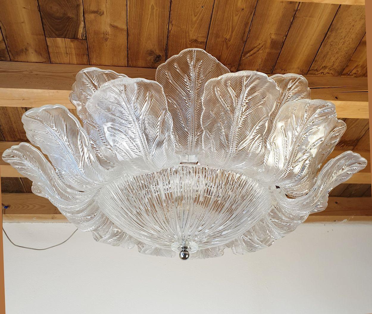 Neoclassical Large Murano glass flush mount chandelier In Excellent Condition In Dallas, TX