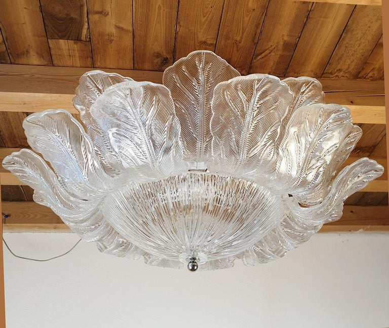 Large Murano glass flush mount chandelier In Excellent Condition For Sale In Dallas, TX