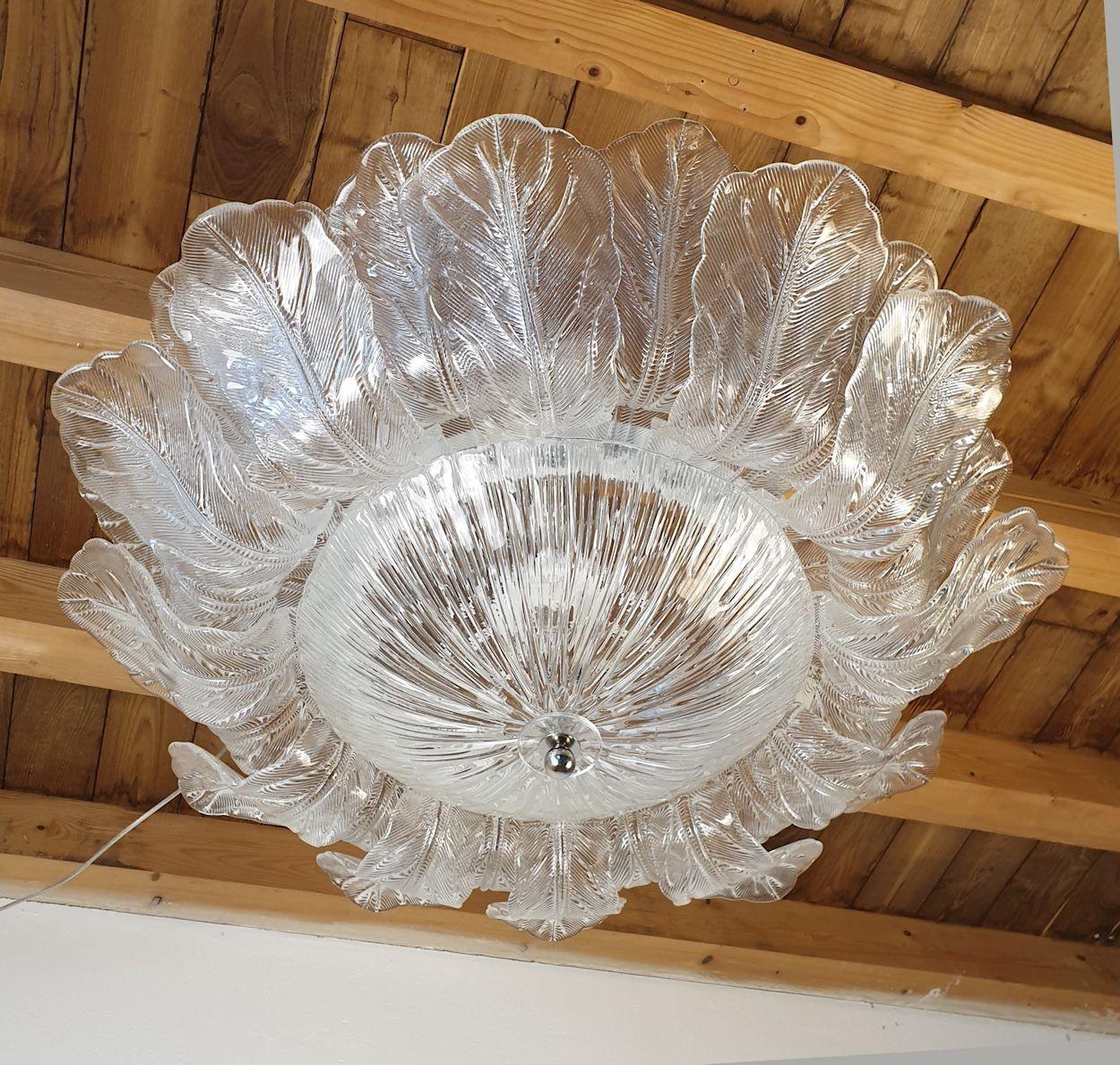Late 20th Century Neoclassical Large Murano glass flush mount chandelier