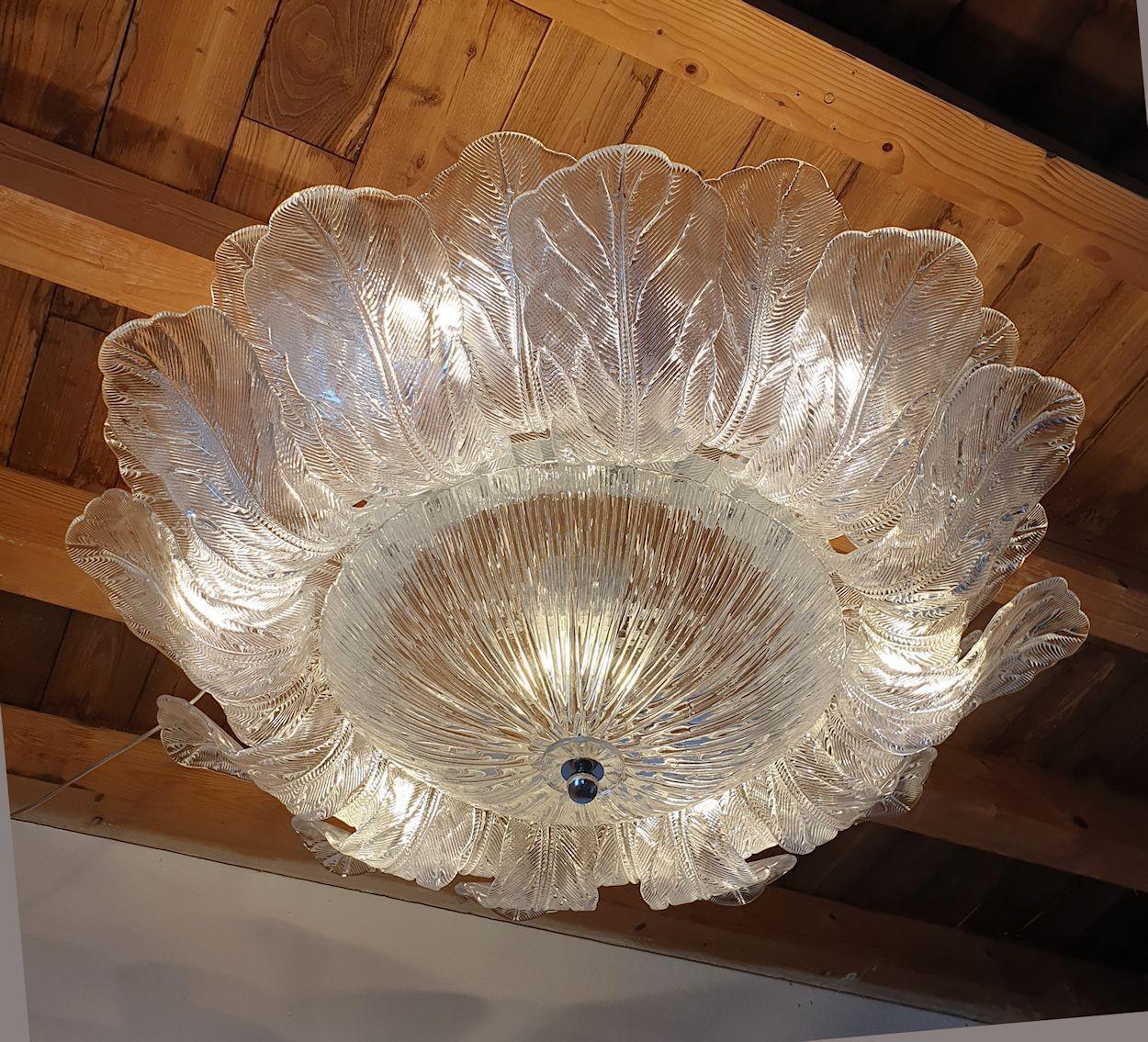 Murano Glass Neoclassical Large Murano glass flush mount chandelier