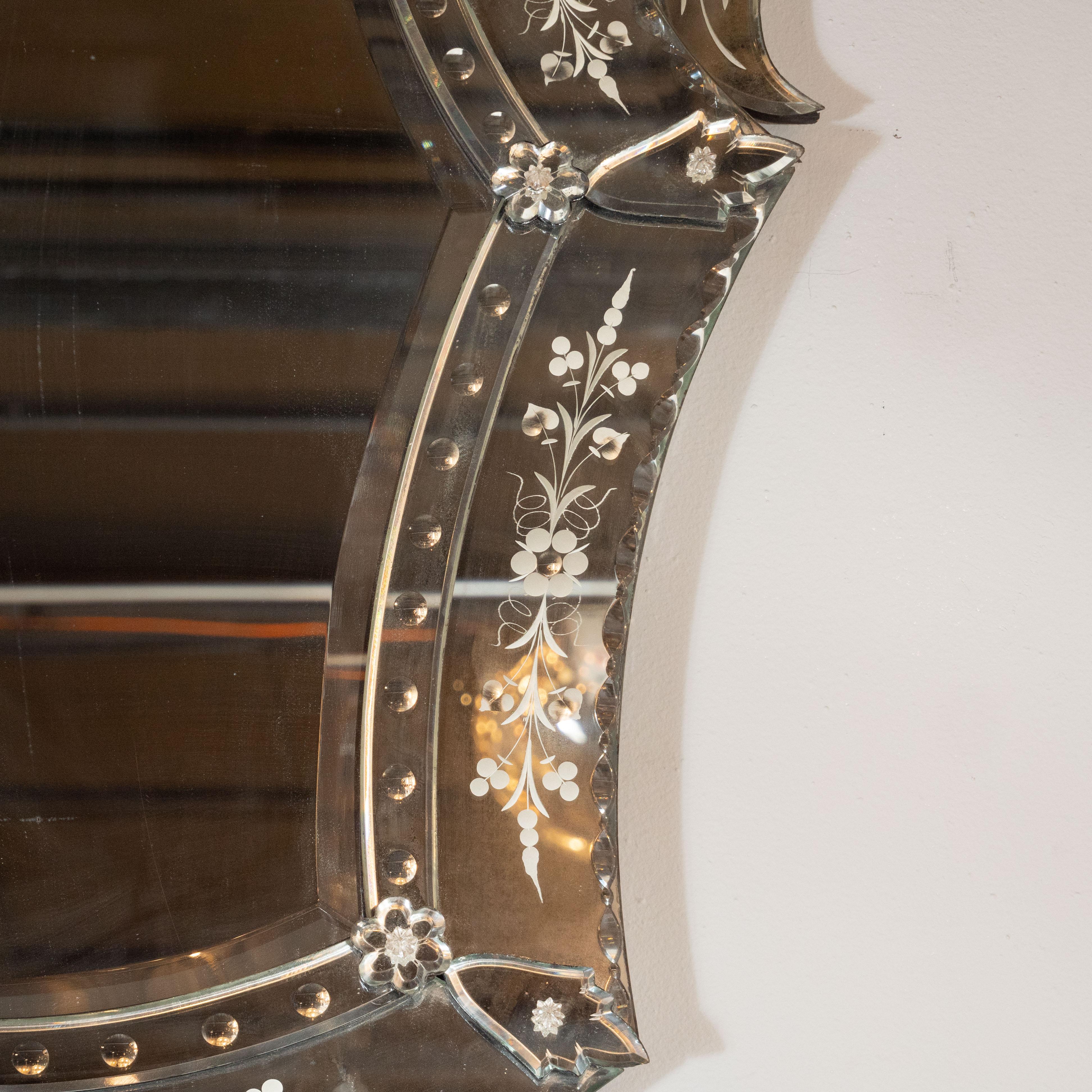 Mid-Century Modern Neoclassical Venetian Cartouche Form Chain Bevelled Mirror 1