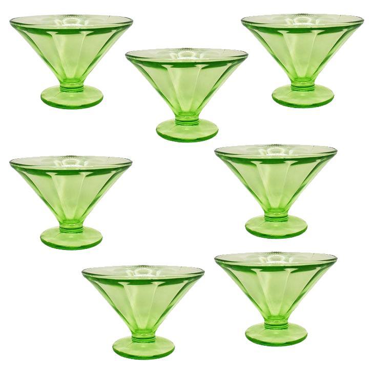 Mid-Century Modern Neon Green Fostoria Cocktail Glasses, Set of 7