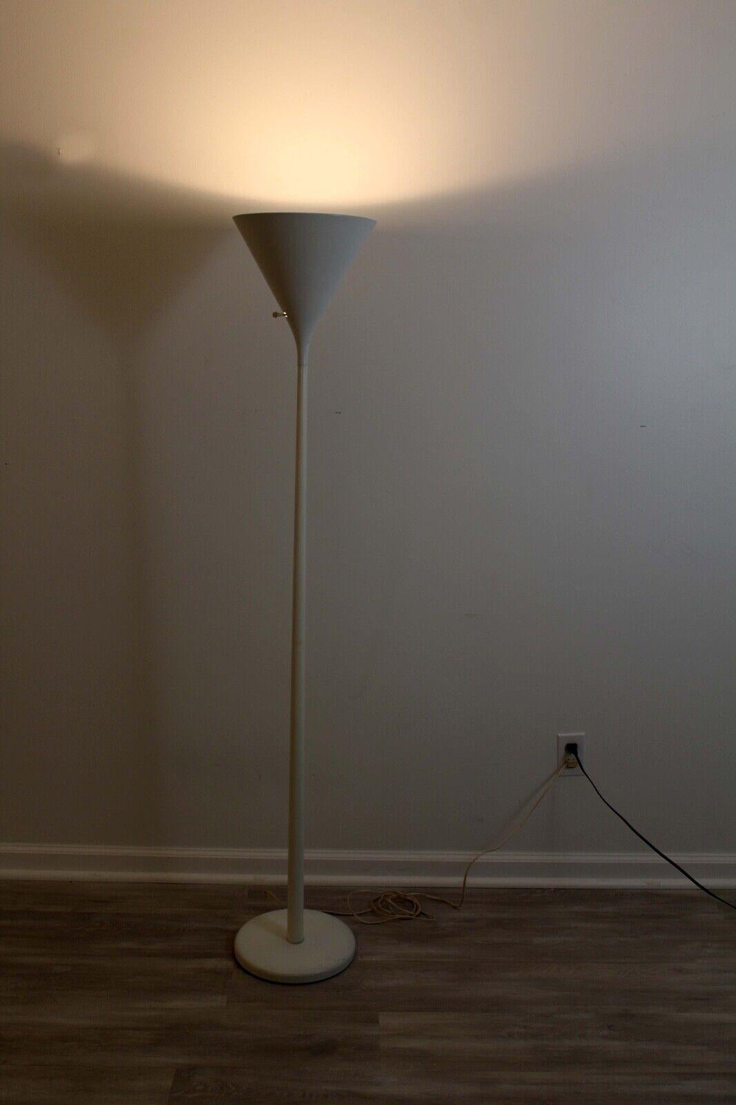 Mid-Century Modern Nessen White Metal Torchiere Floor Lamp 3