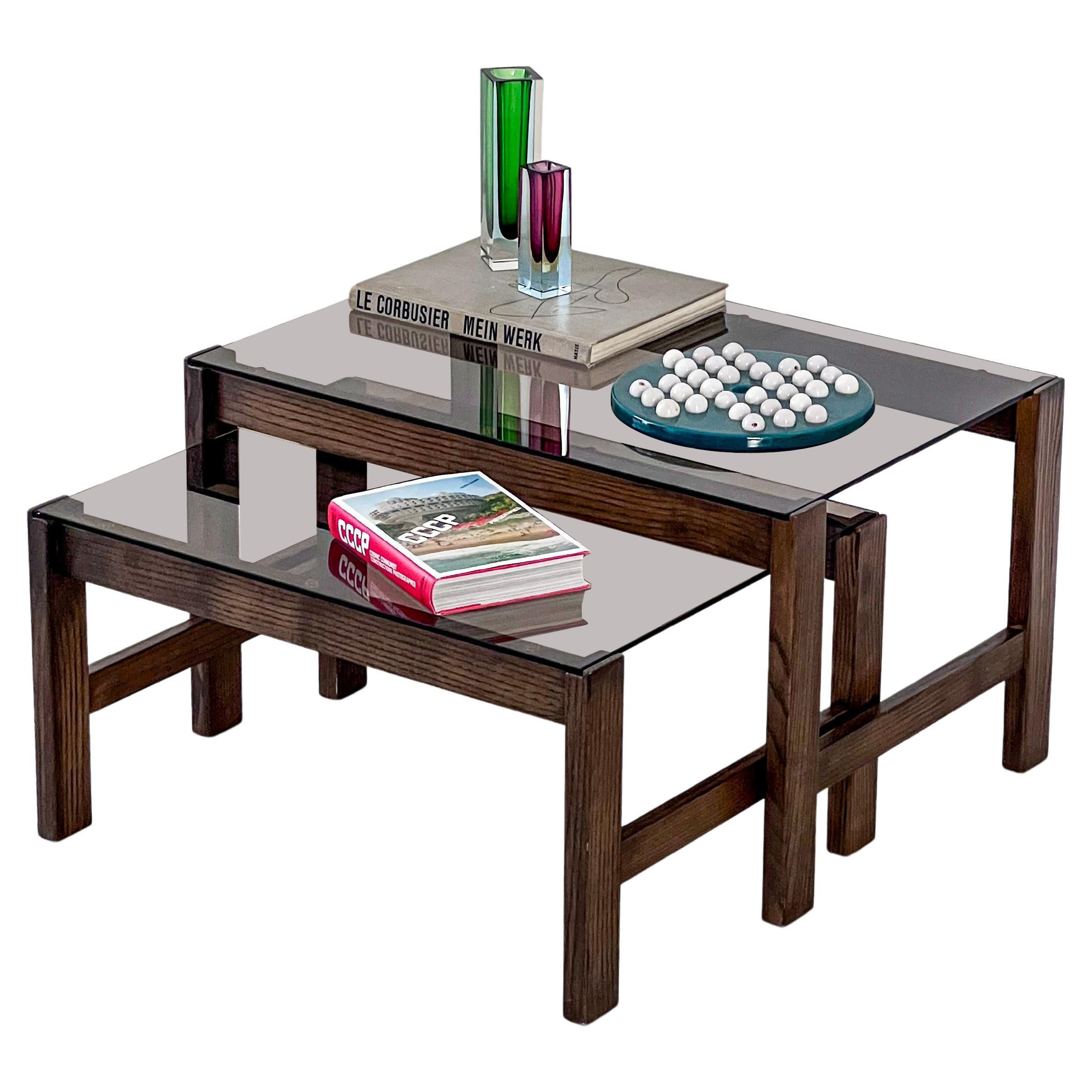 Mid-Century Modern Nesting Coffee Tables, Wood and Glass, Living Room Decorative