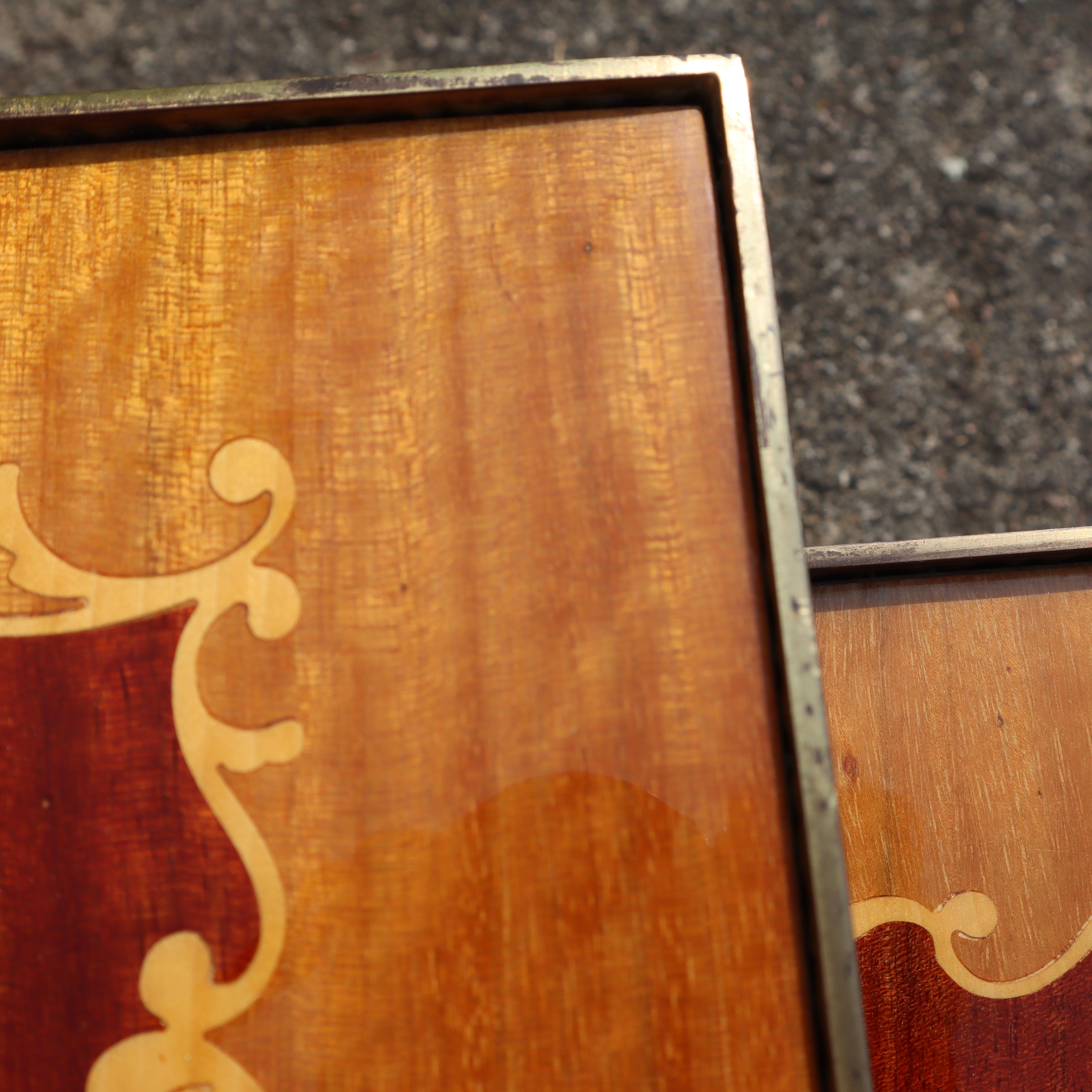 Mid-Century Modern Nesting Tables- Set of 3 Brass - Marquetry Accent Tables-60s 6