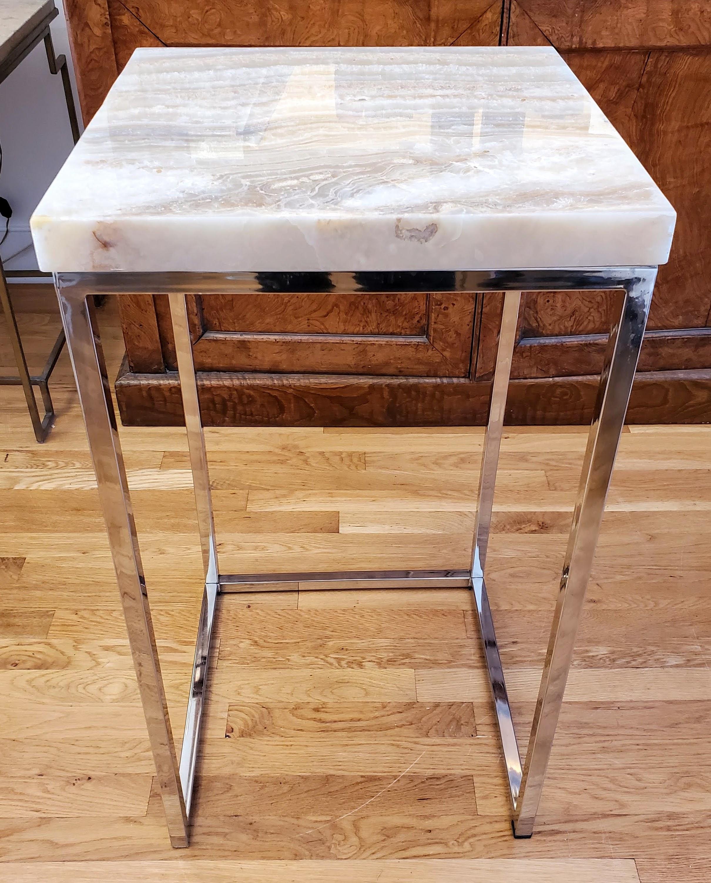 Mid-Century Modern Nesting Tables with White Onyx Tops and Chrome Legs For Sale 7