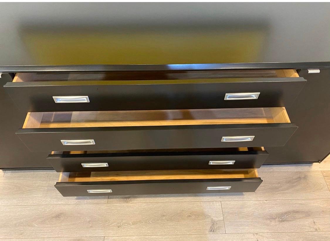 Late 20th Century Mid-Century Modern Newly Lacquered in Flat Black Chest Server Credenza Buffet