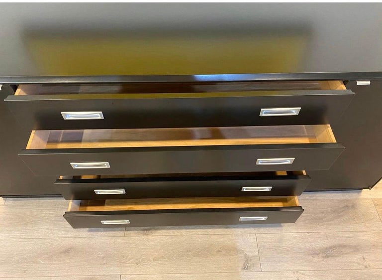 Late 20th Century Mid-Century Modern Newly Lacquered in Flat Black Chest Server Credenza Buffet For Sale