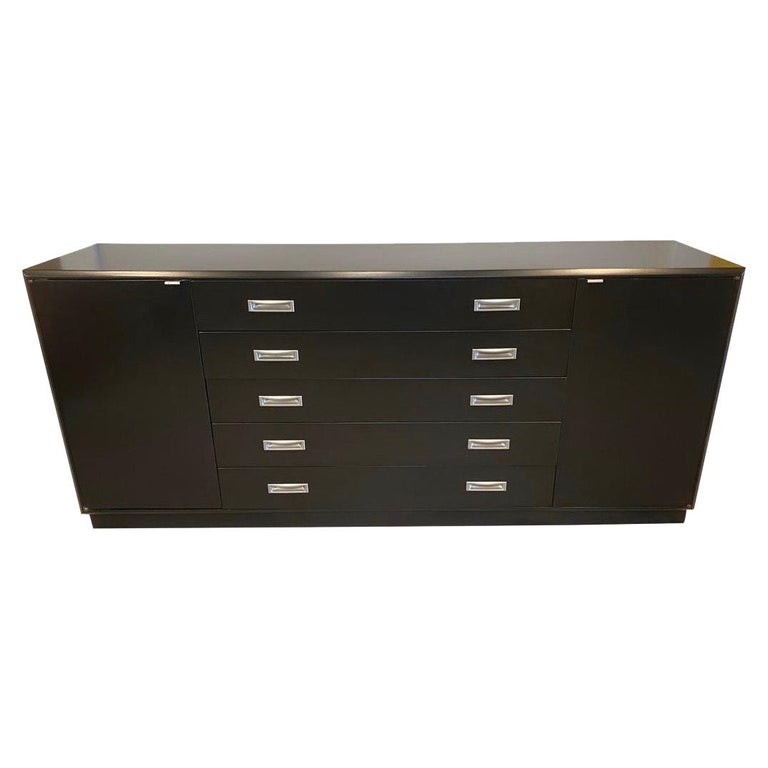 Mid-Century Modern Newly Lacquered in Flat Black Chest Server Credenza Buffet For Sale