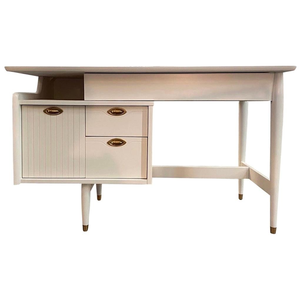 Mid-Century Modern Newly Lacquered in White Signed Writing Table Furniture Desk