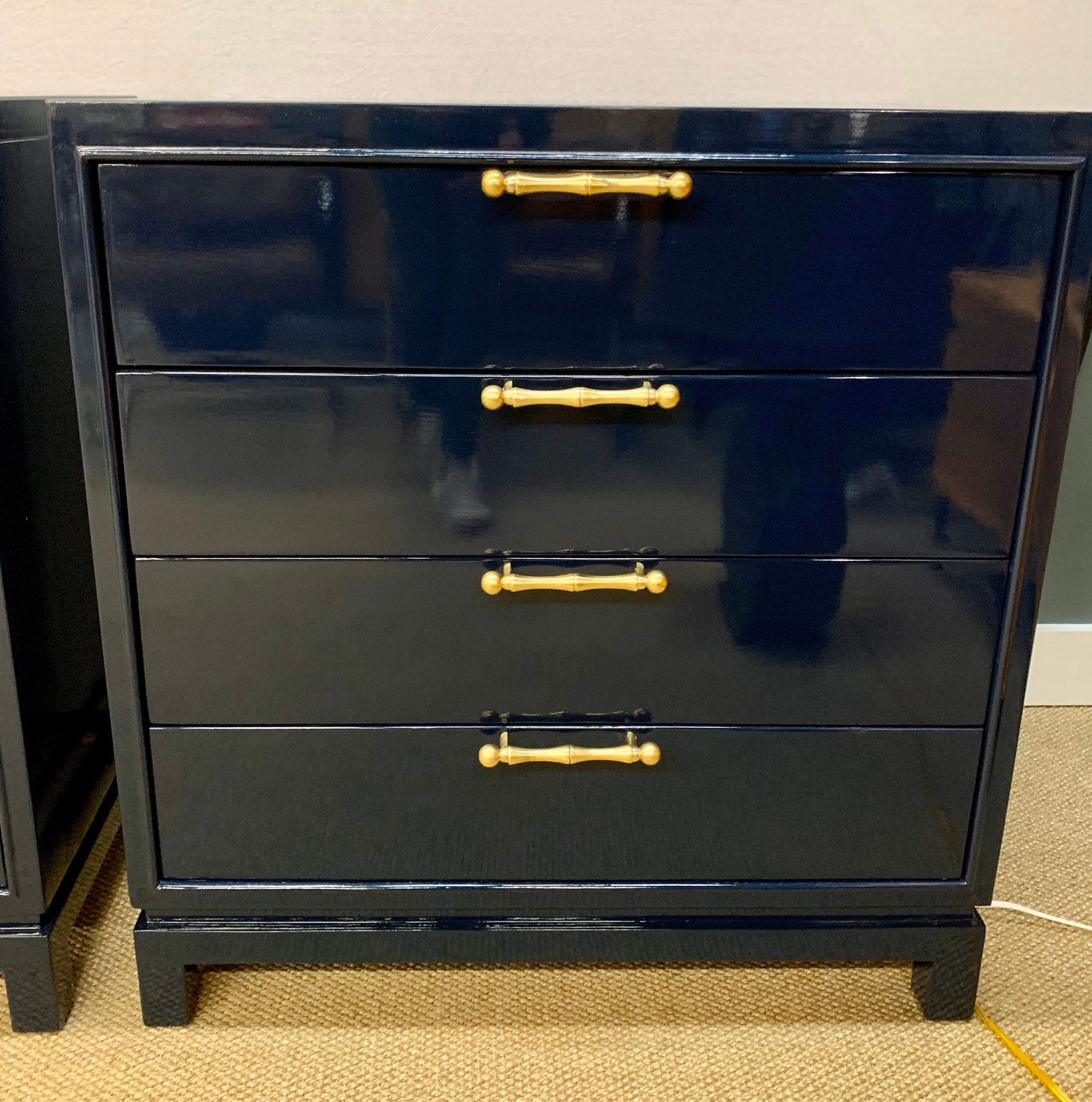 American Mid-Century Modern Newly Lacquered Navy Blue Chests of Drawers Dressers