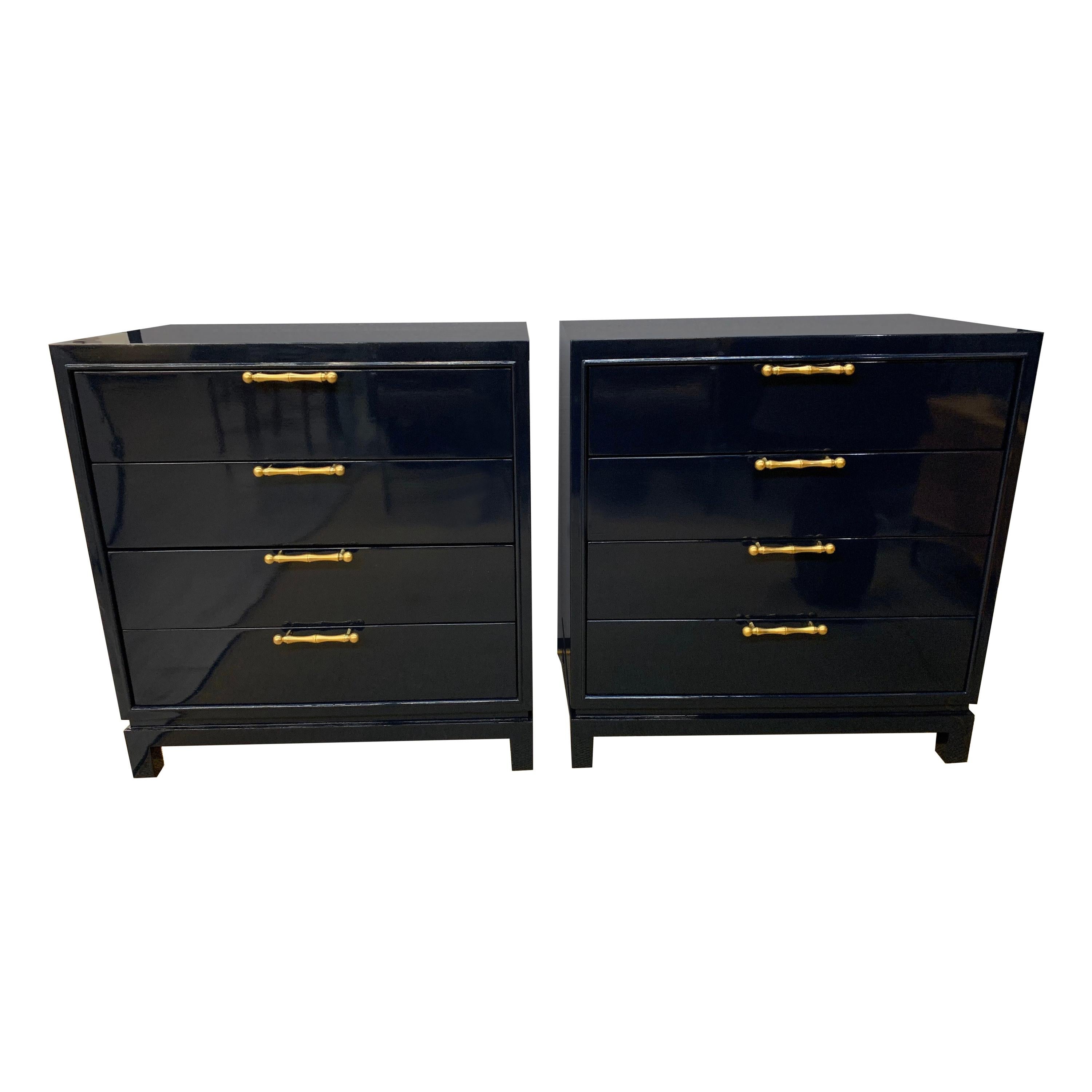 Mid-Century Modern Newly Lacquered Navy Blue Chests of Drawers Dressers
