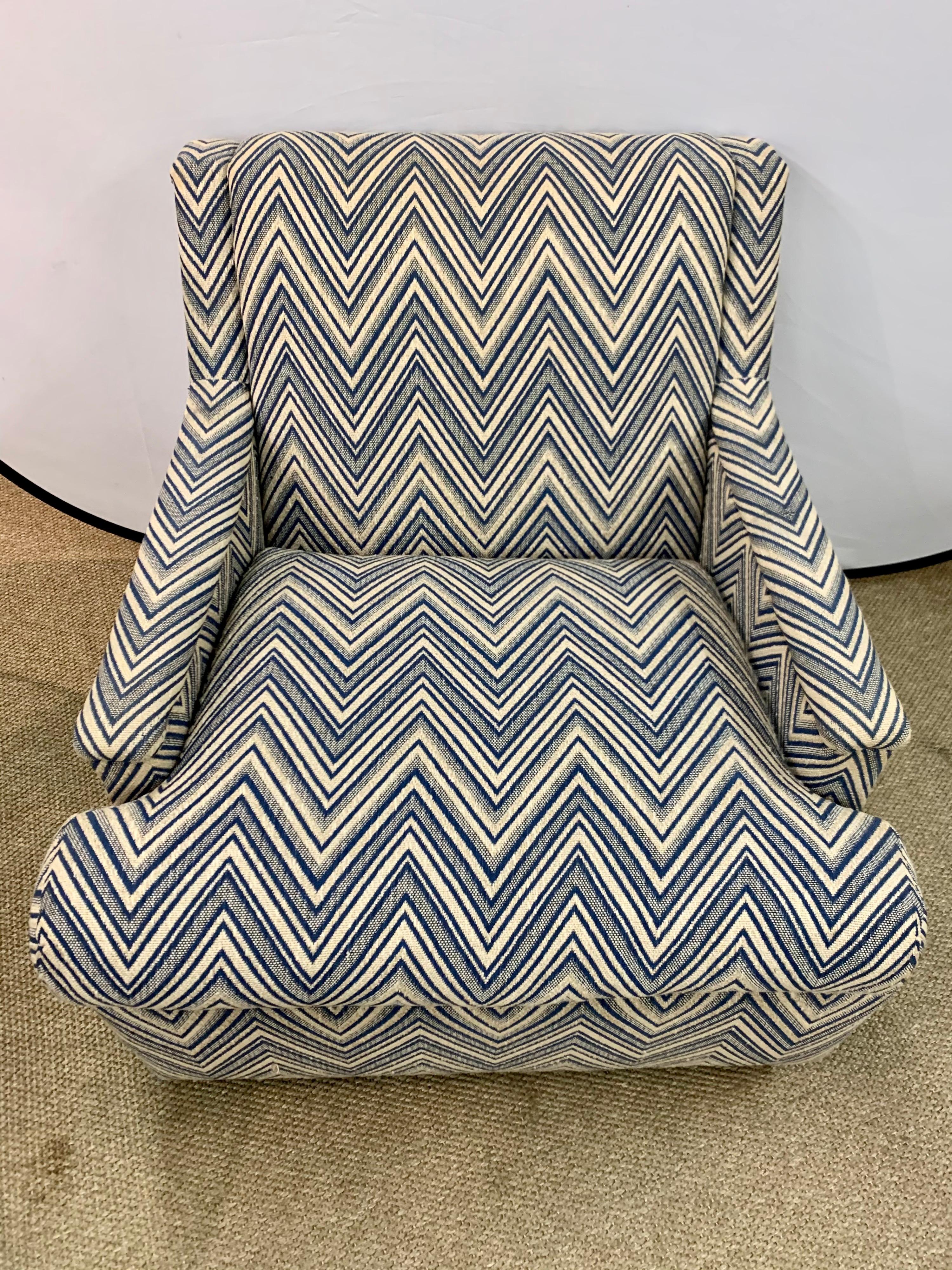 American Mid-Century Modern Newly Upholstered Chevron Arm Chair Armchair