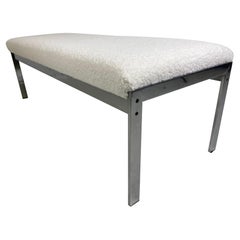 Mid-century modern newly upholstered chrome bench after Milo Baughman