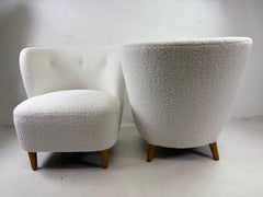 Mid-century modern newly upholstered club chairs after Geo Ponti