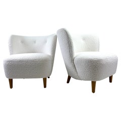 Mid-century modern newly upholstered club chairs after Geo Ponti