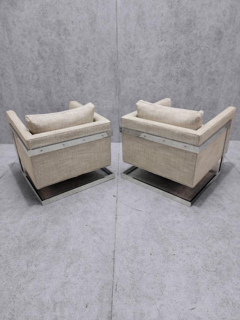 Late 20th Century Mid Century Modern Newly Upholstered Milo Baughman Cantilever Club Chairs - Pair For Sale