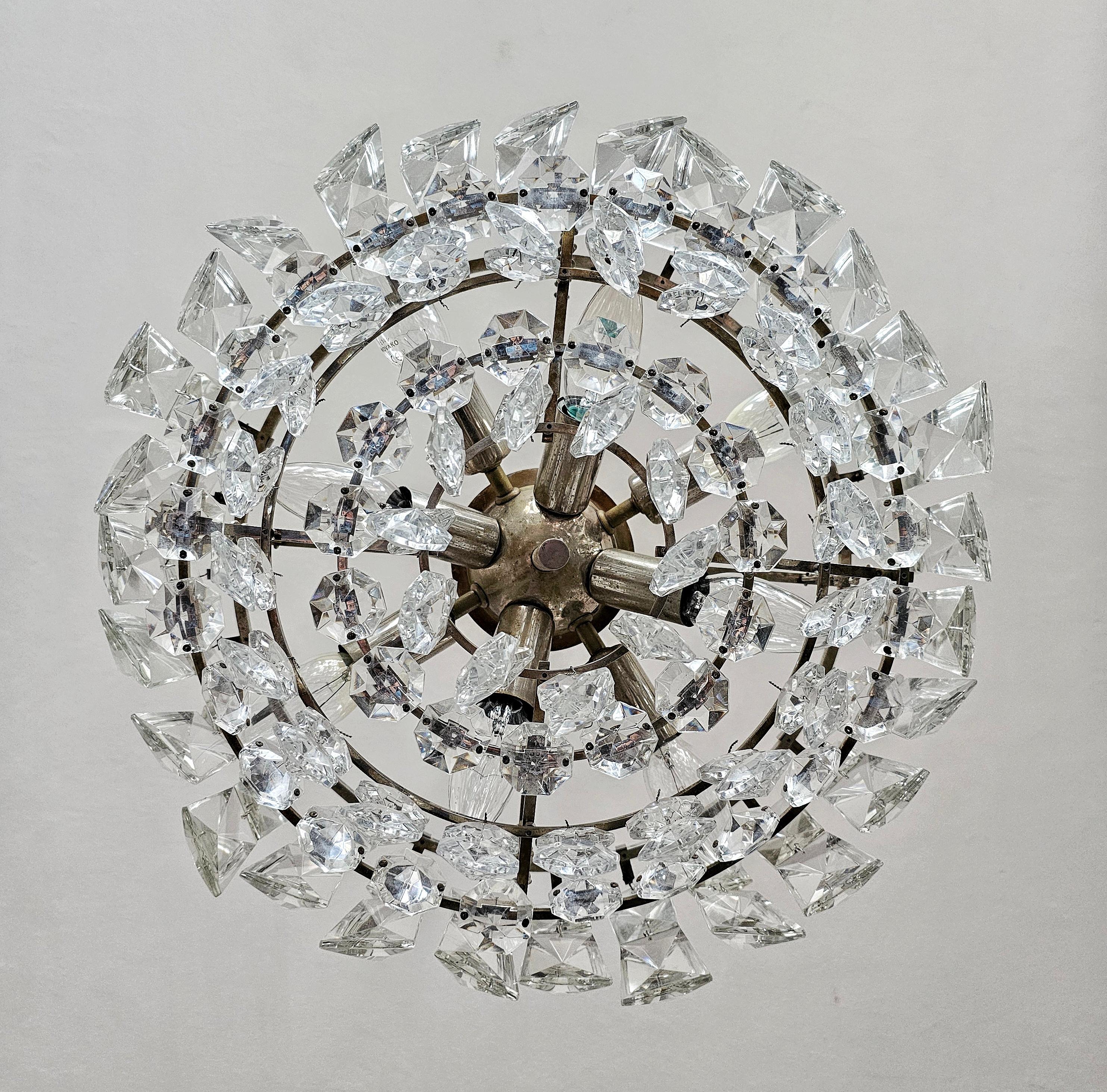 Mid Century Modern Nickel Plated Crystal Chandelier by Bakalowits, Austria 1960s For Sale 4