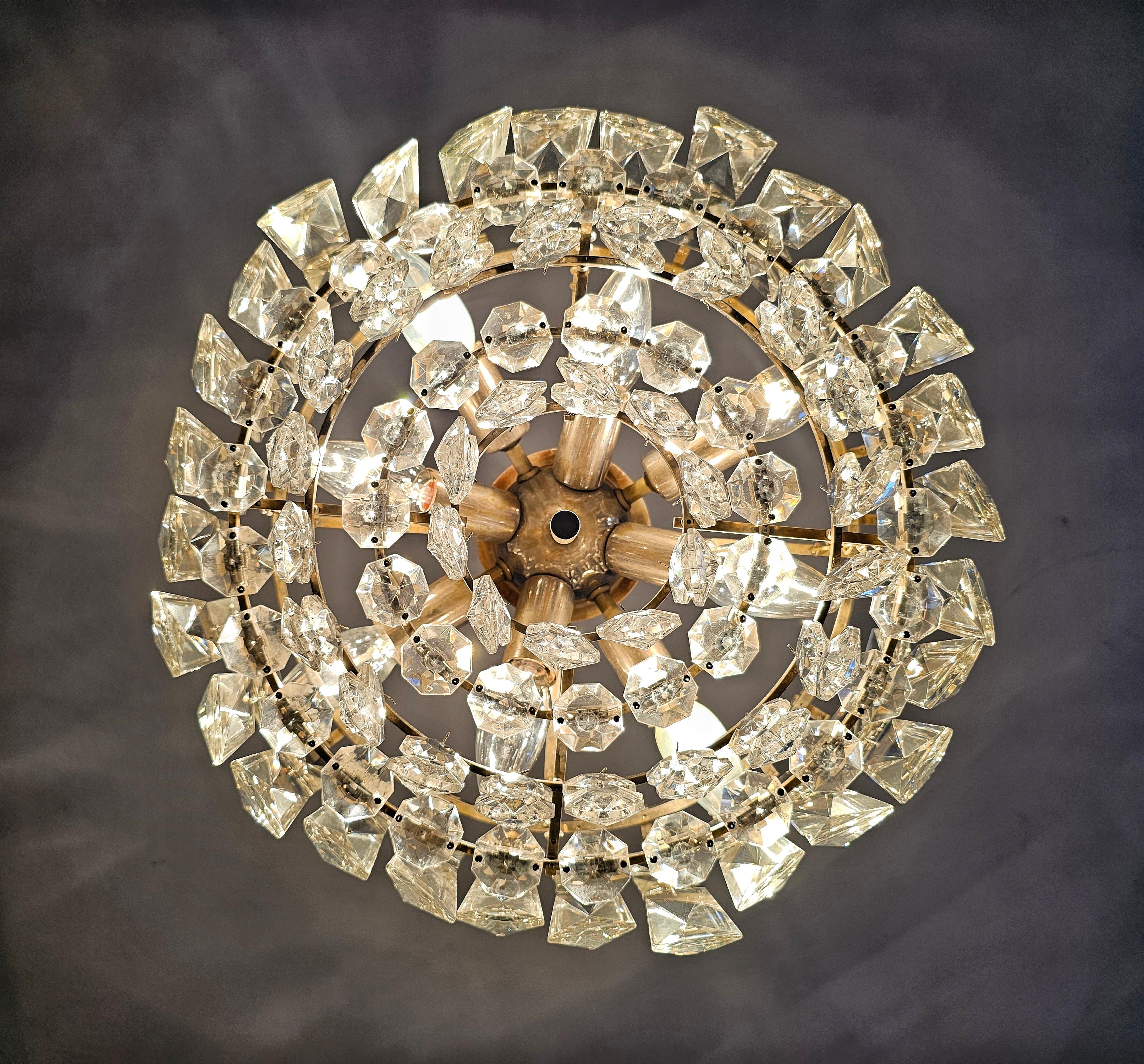 Mid Century Modern Nickel Plated Crystal Chandelier by Bakalowits, Austria 1960s For Sale 5