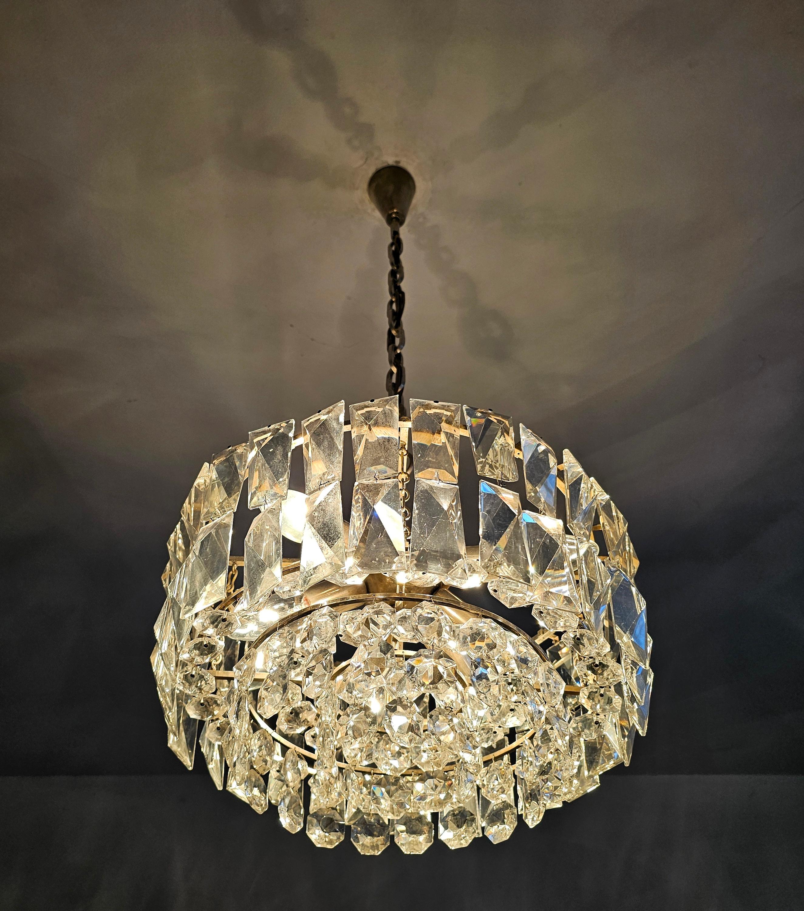 Mid Century Modern Nickel Plated Crystal Chandelier by Bakalowits, Austria 1960s For Sale 6