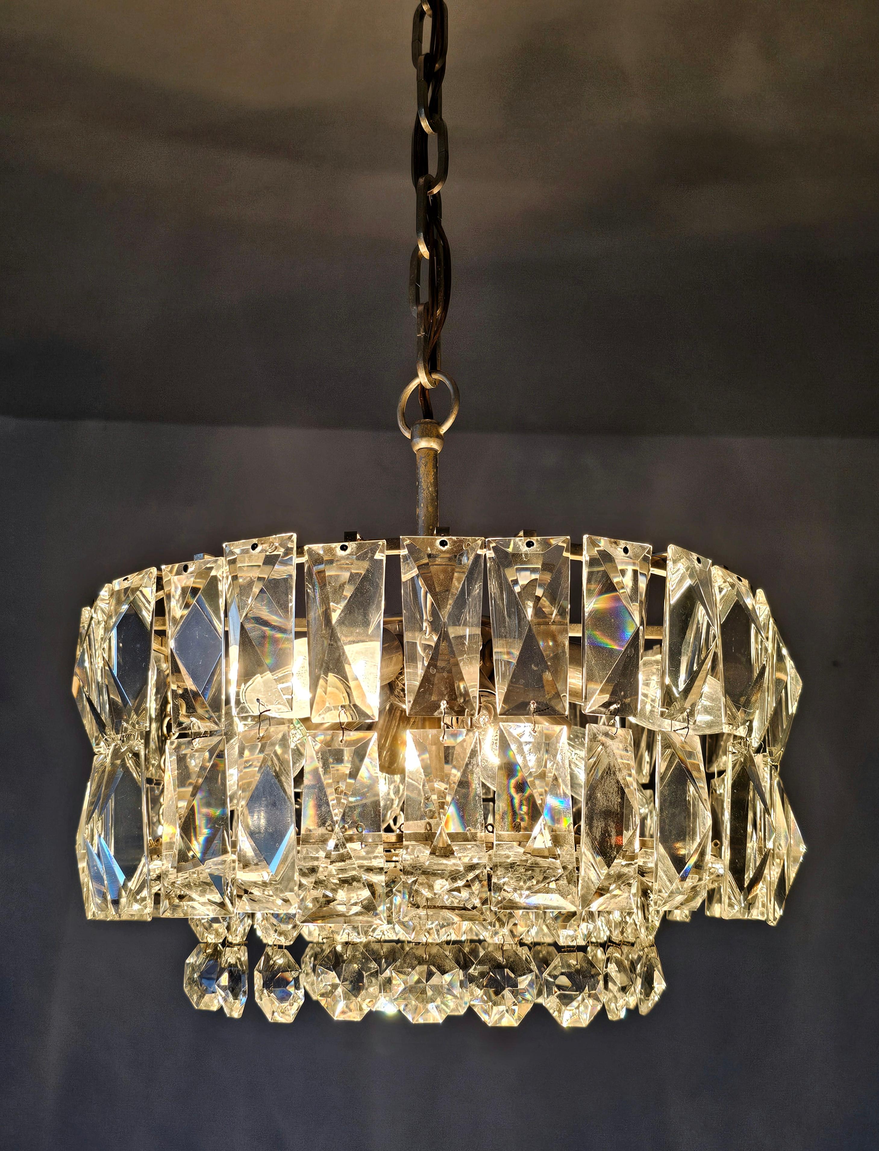 Mid-Century Modern Mid Century Modern Nickel Plated Crystal Chandelier by Bakalowits, Austria 1960s For Sale
