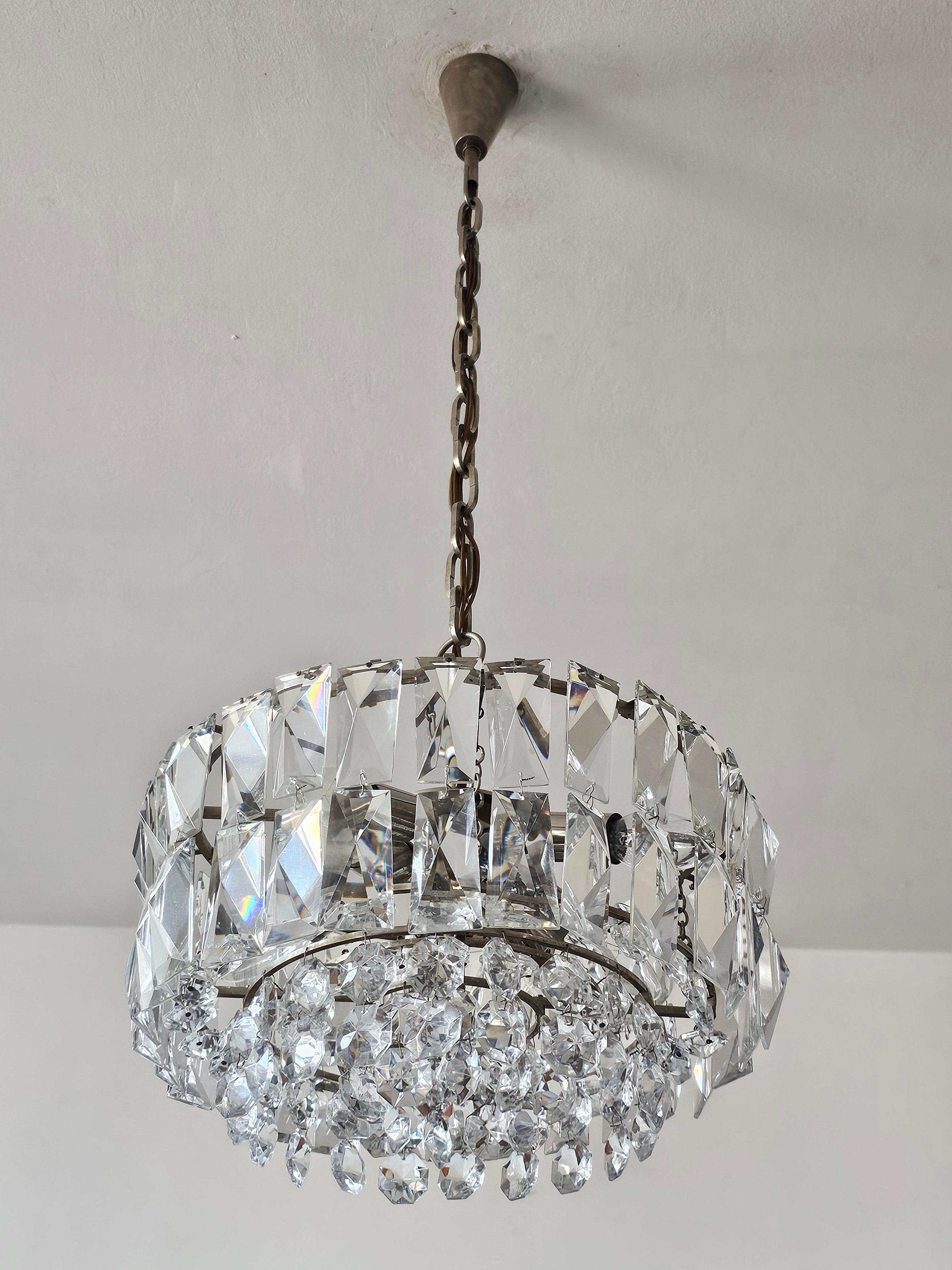 Mid-20th Century Mid Century Modern Nickel Plated Crystal Chandelier by Bakalowits, Austria 1960s For Sale