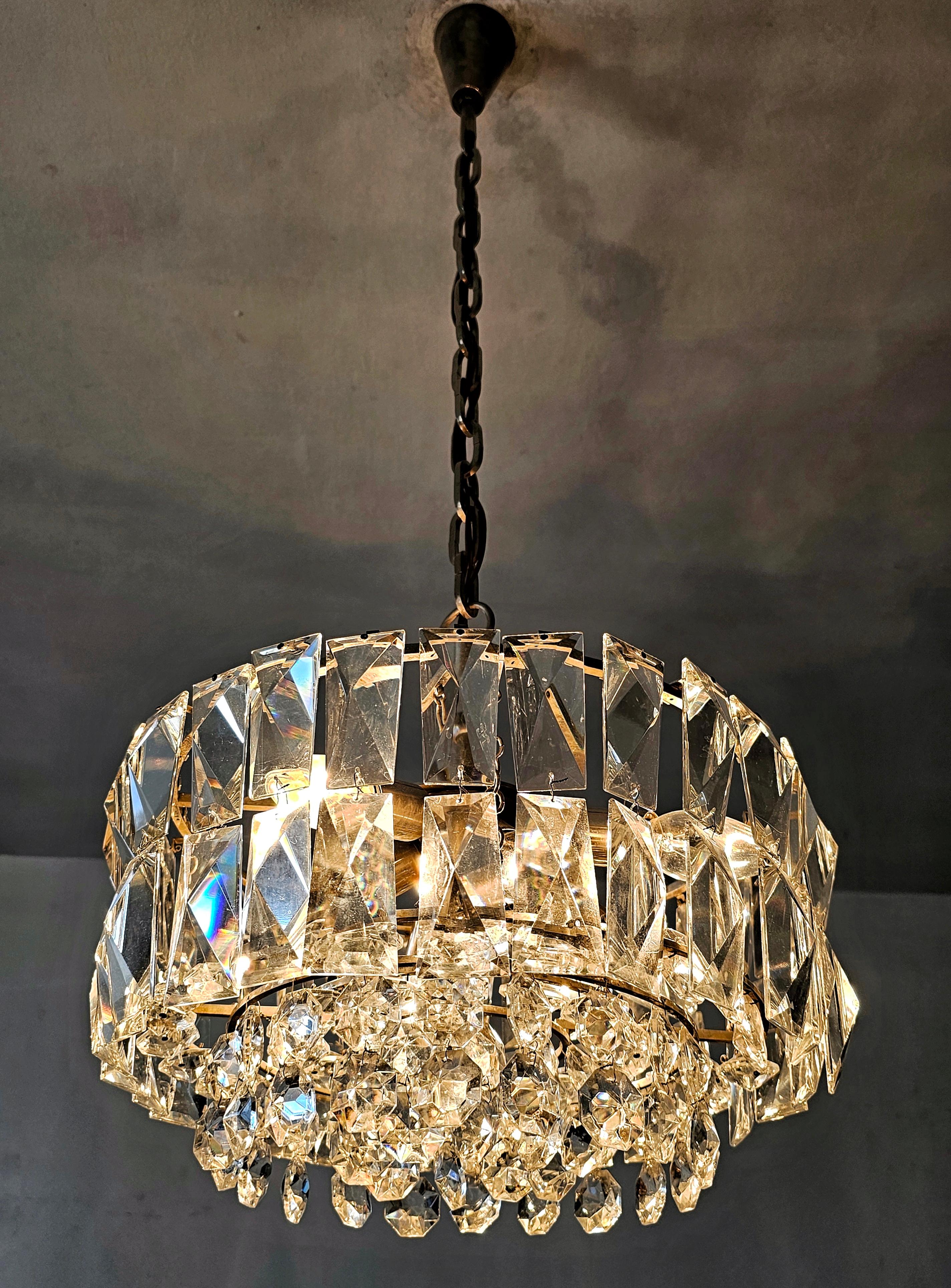 Mid Century Modern Nickel Plated Crystal Chandelier by Bakalowits, Austria 1960s For Sale 1